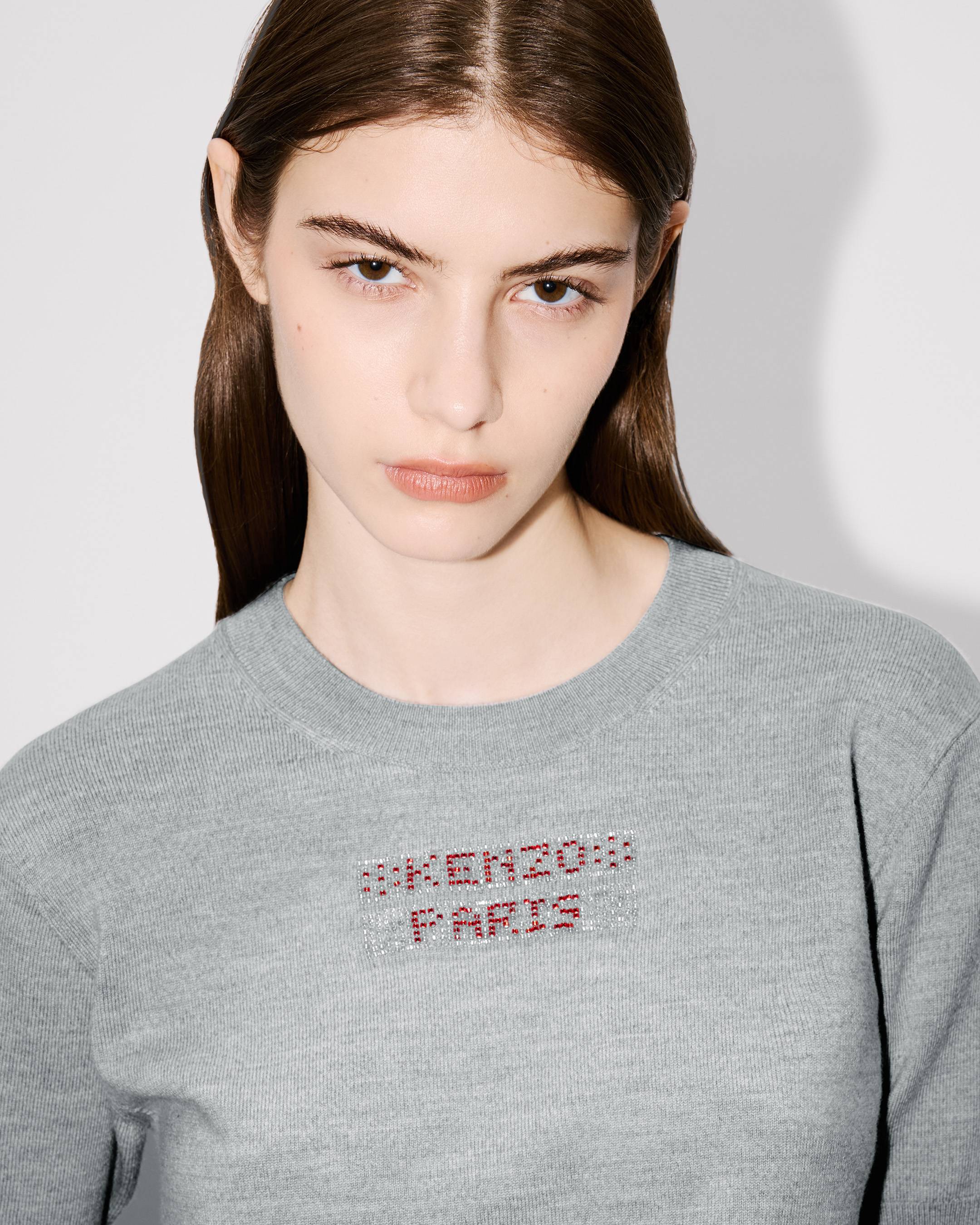 Beaded trims top in light wool