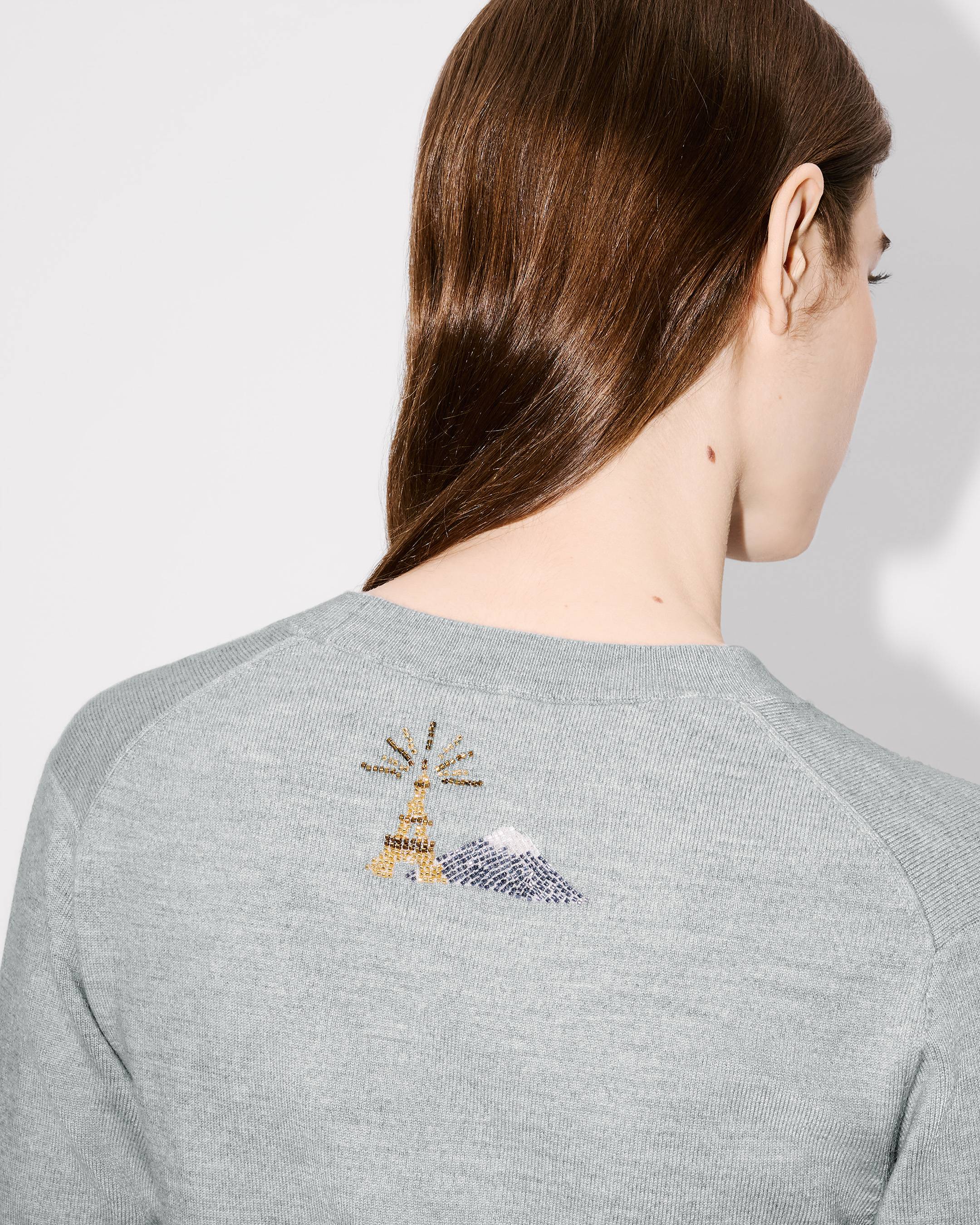 Beaded trims top in light wool