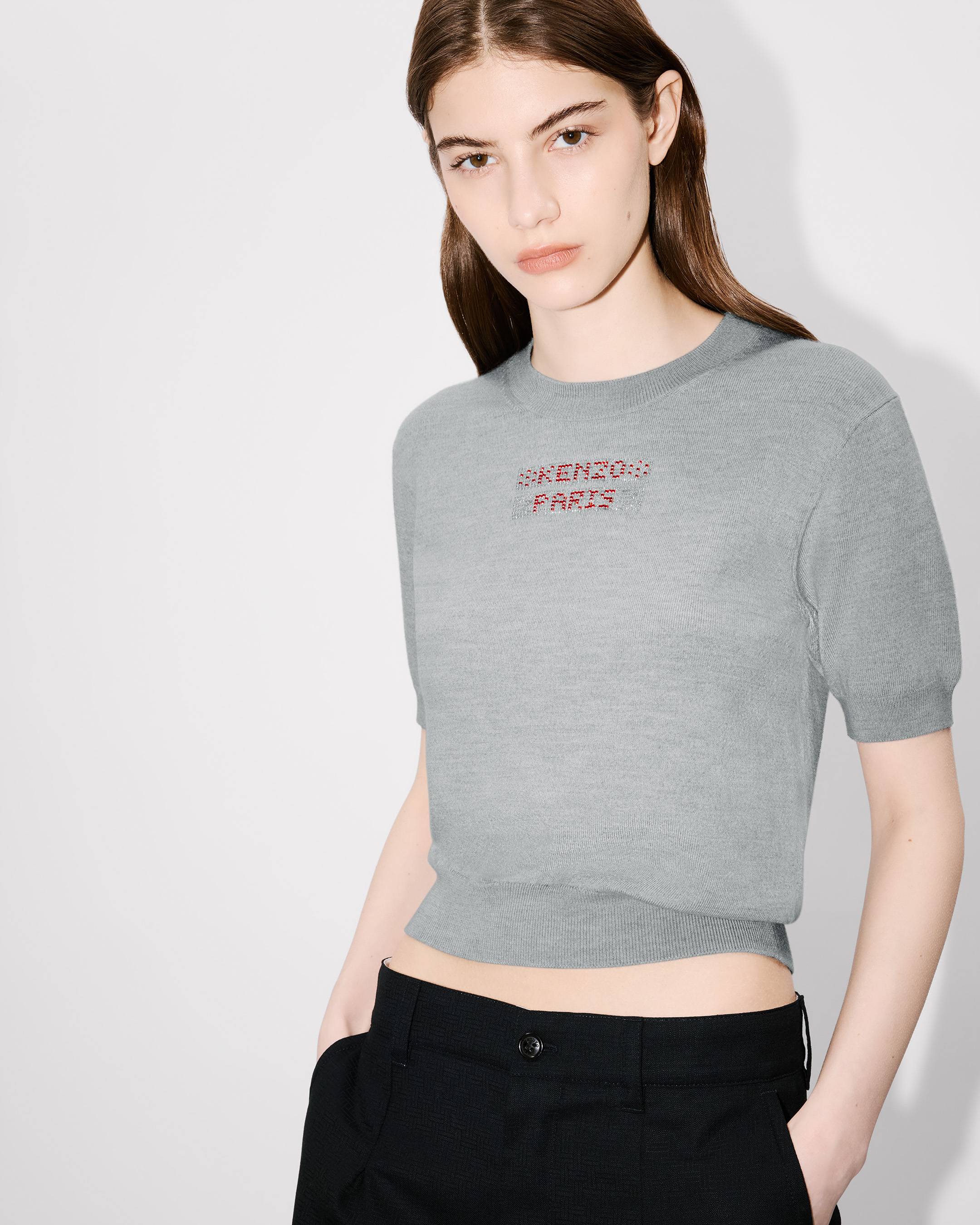 Beaded trims top in light wool