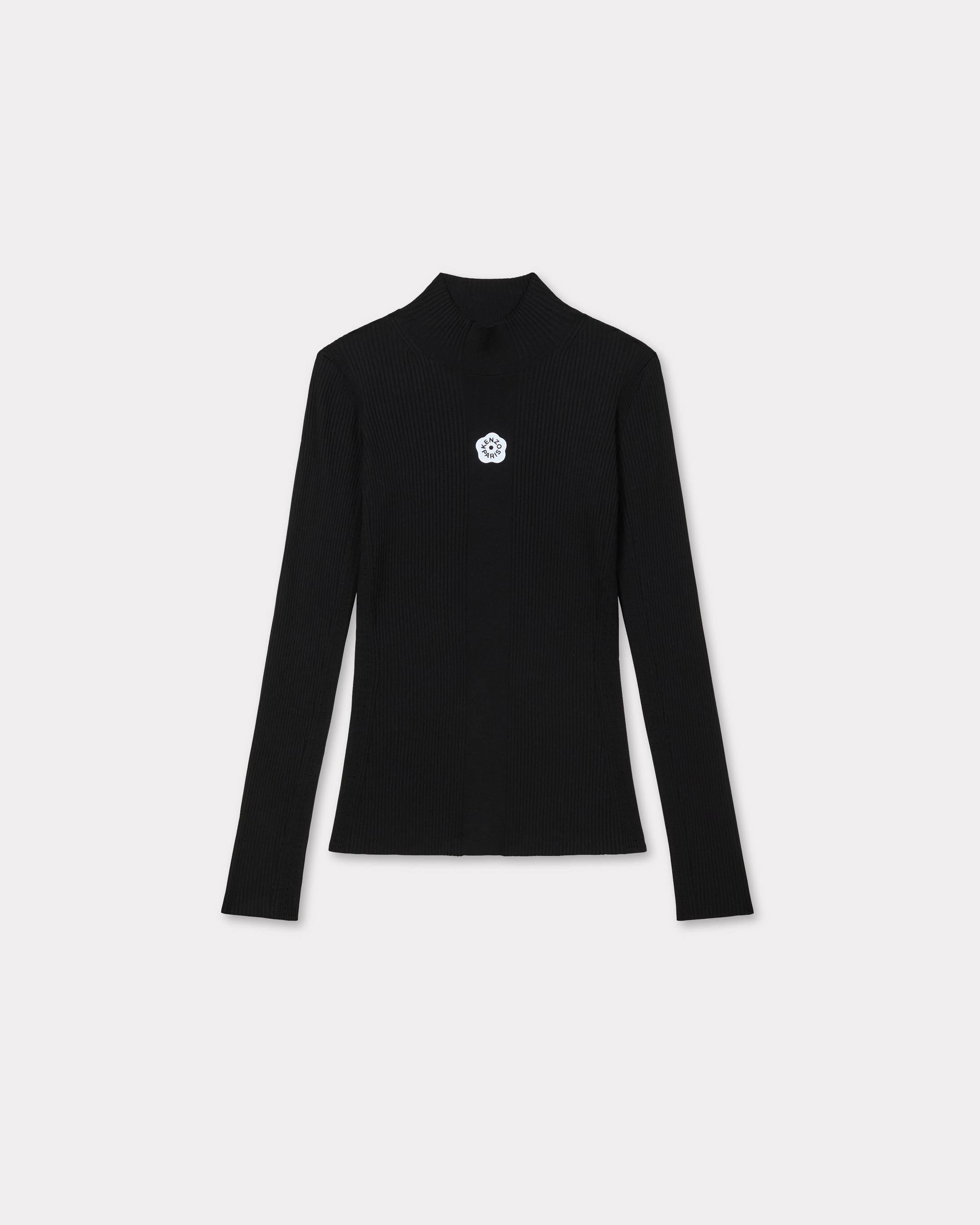 KENZO 'Boke Flower 2.0' Embroidered Long Sleeve Rib Top, Woman, Black, Size Xl, Viscose/polyester