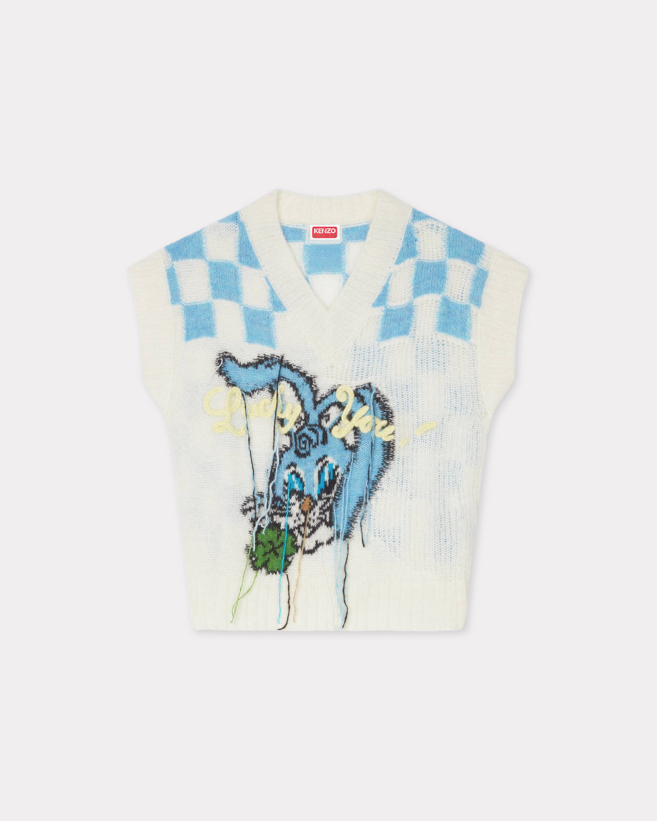 KENZO ' Cartoon' Vest In Hairy Alpaca, Woman, Ecru, Size L, Wool