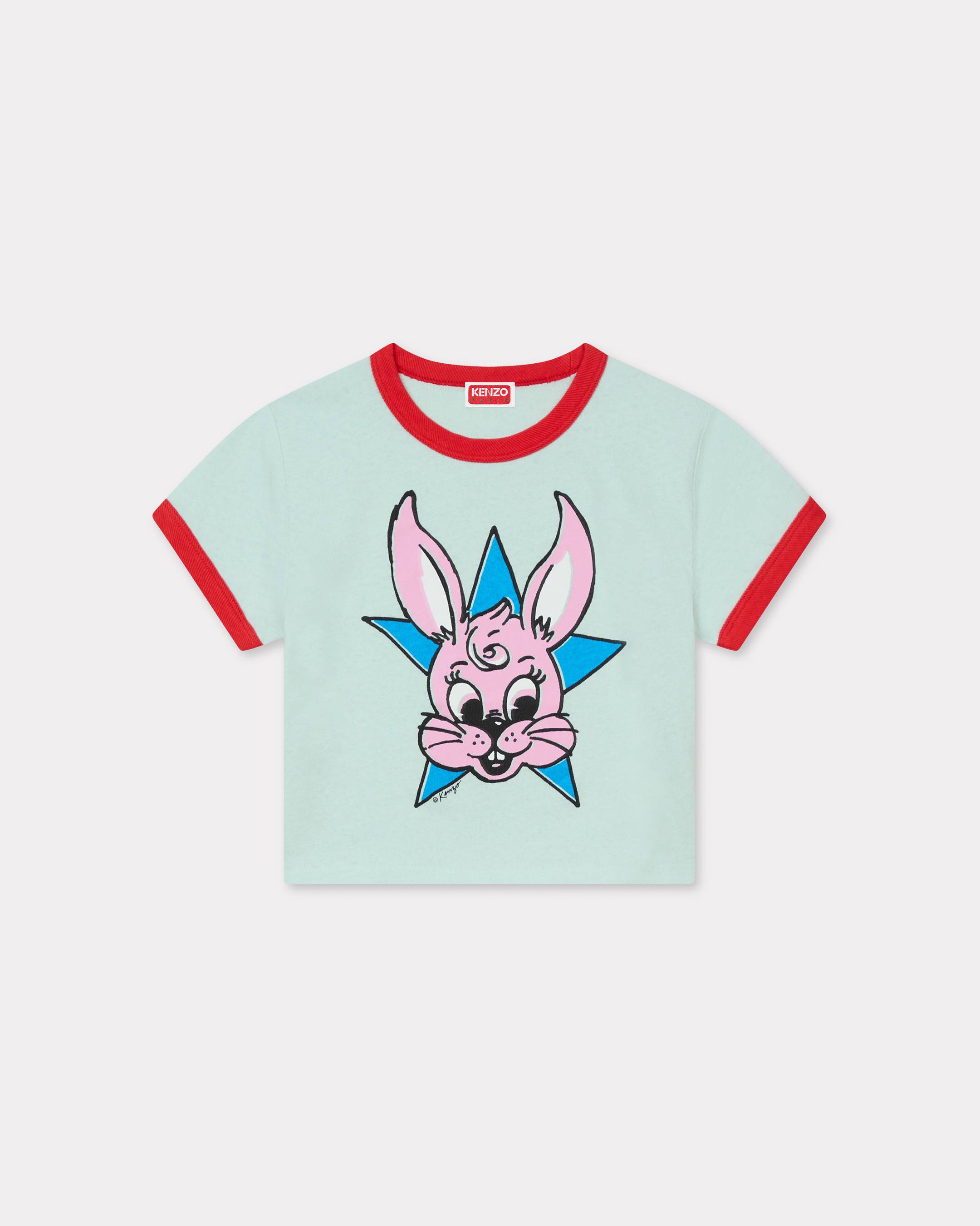 KENZO ' Cartoon' Cropped Ringer T-shirt , Woman, Aqua, Size Xs, Cotton