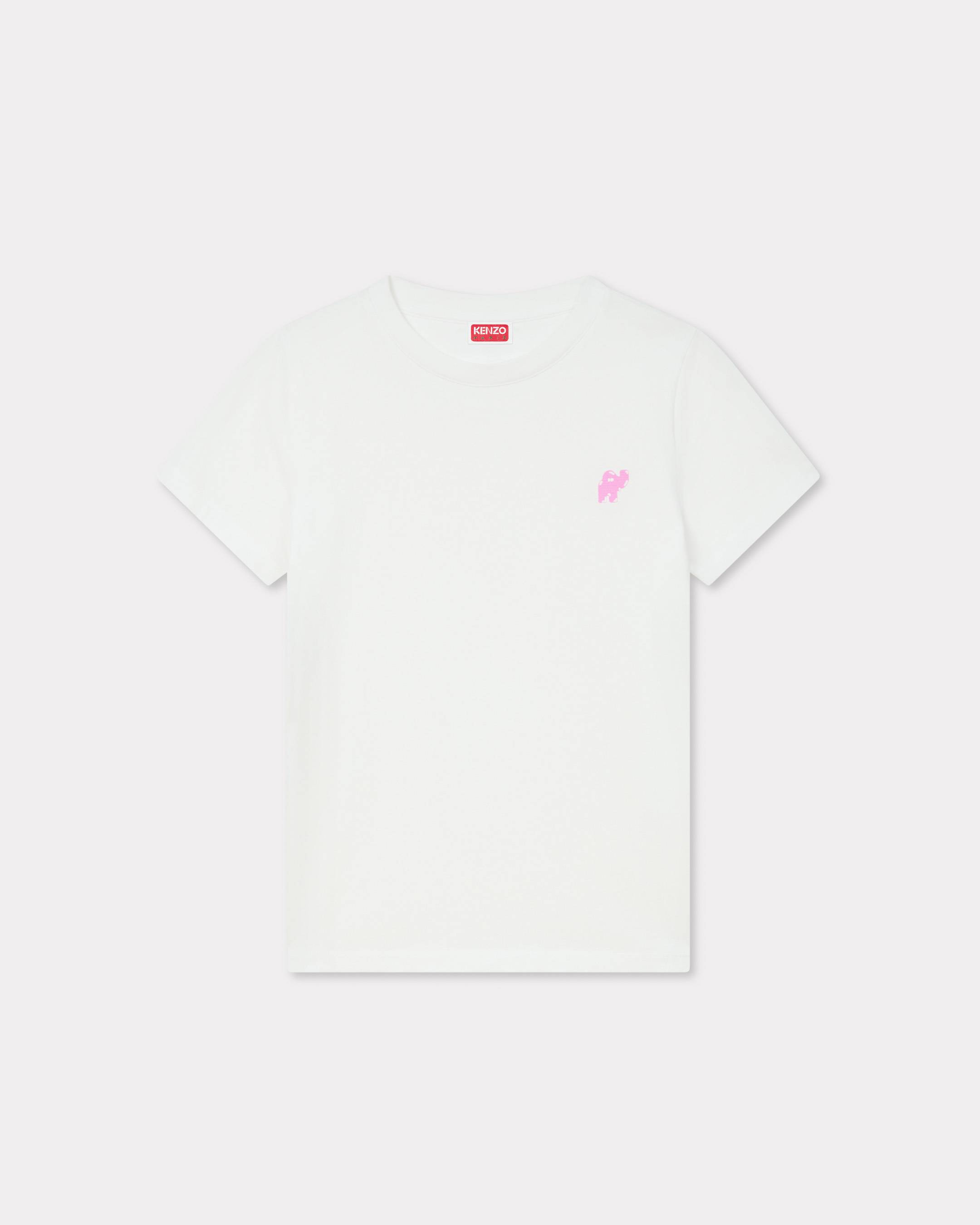 KENZO ' Elephant Logo' Embroidered T-shirt , Woman, Off White, Size S, Cotton