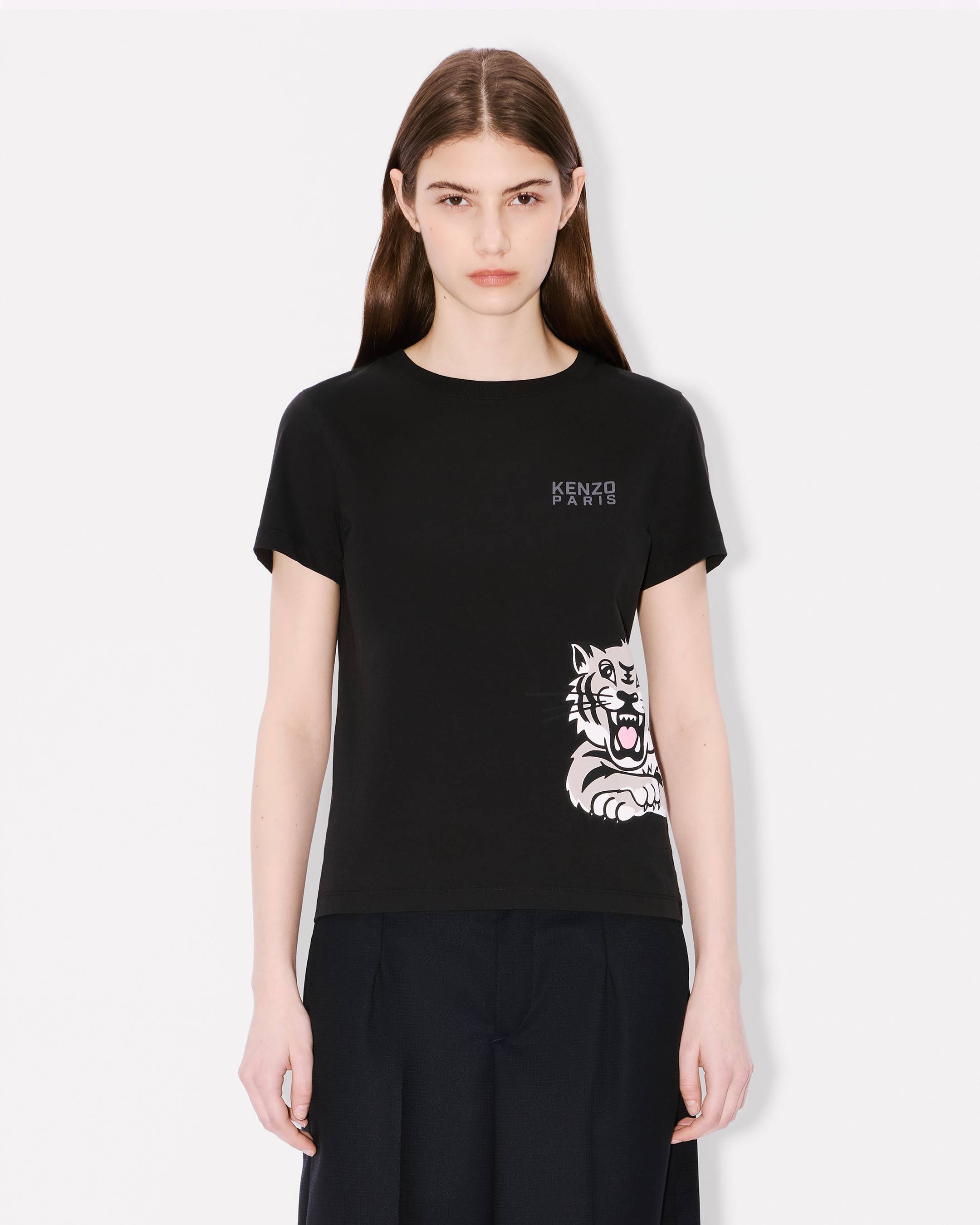 KENZO｜Happy Tigerミニ刺繍ロゴTシャツ 黒で大人カジュアル KENZO Happy Tiger' Tシャツ（Tシャツ/カットソー）｜KENZO