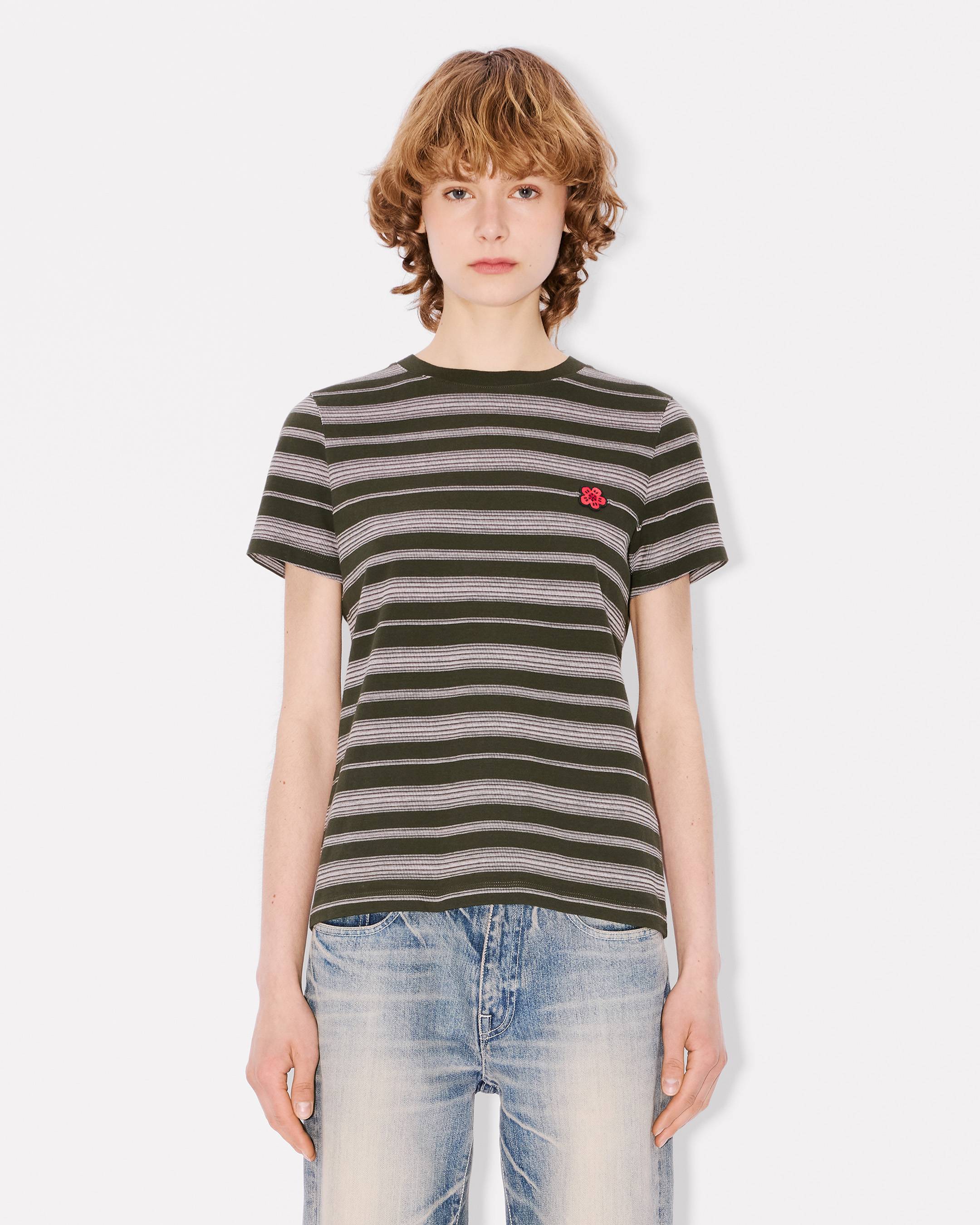 'Boke Flower' コットン ストライプ Tシャツ