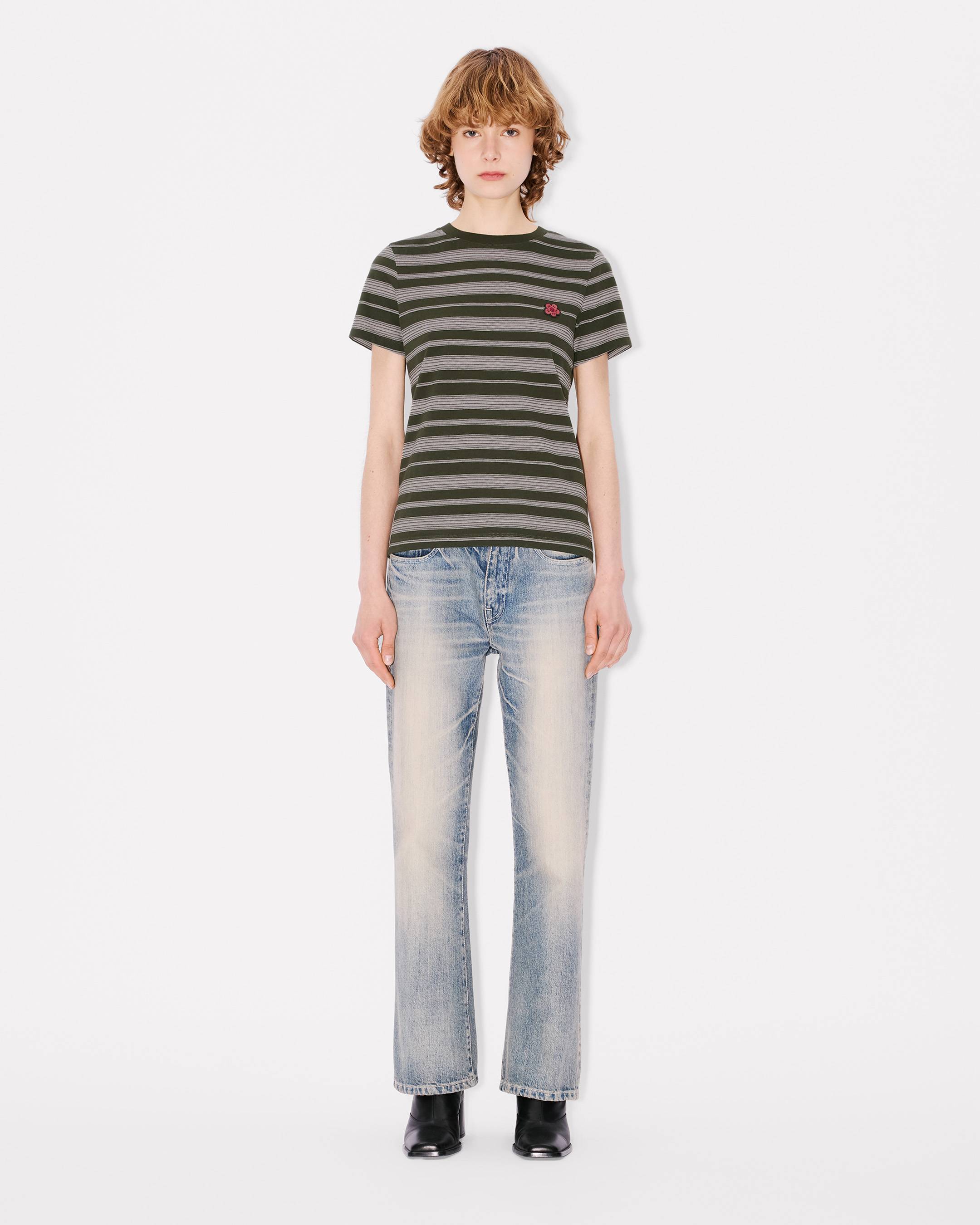 'Boke Flower' コットン ストライプ Tシャツ