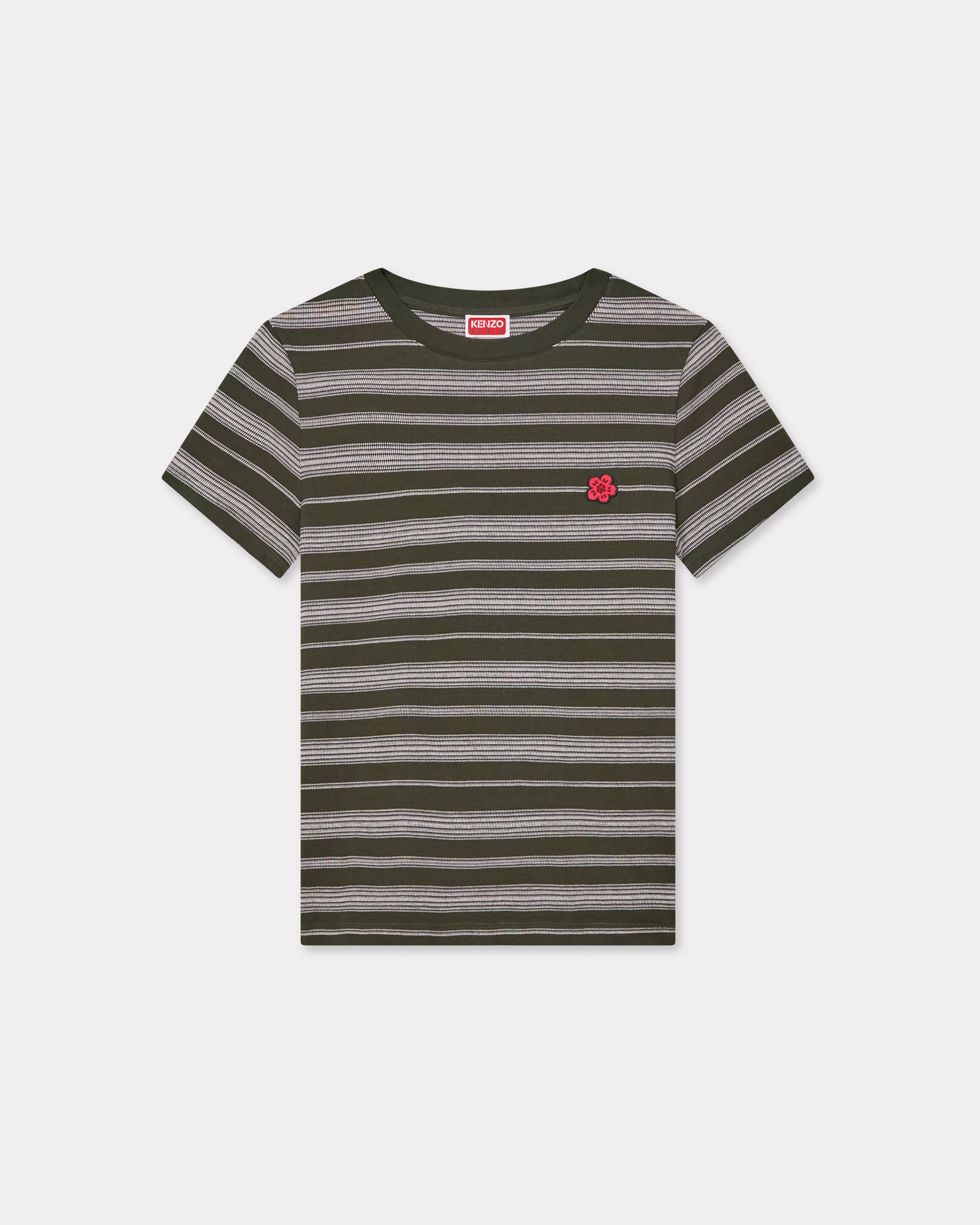 'Boke Flower' コットン ストライプ Tシャツ