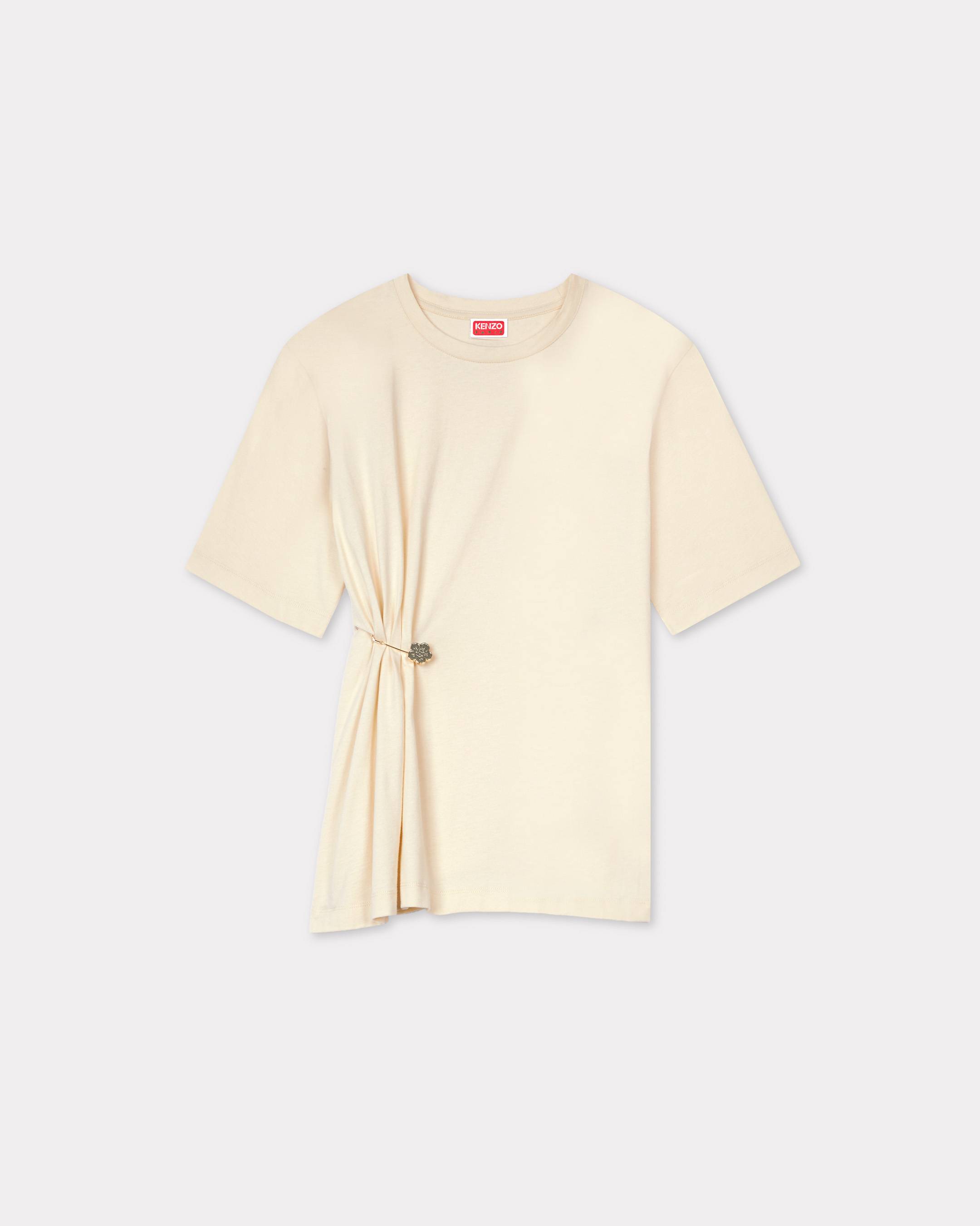 KENZO 'Boke Flower' Pin Drap Detail T-shirt , Woman, Cream, Size Xs, Cotton