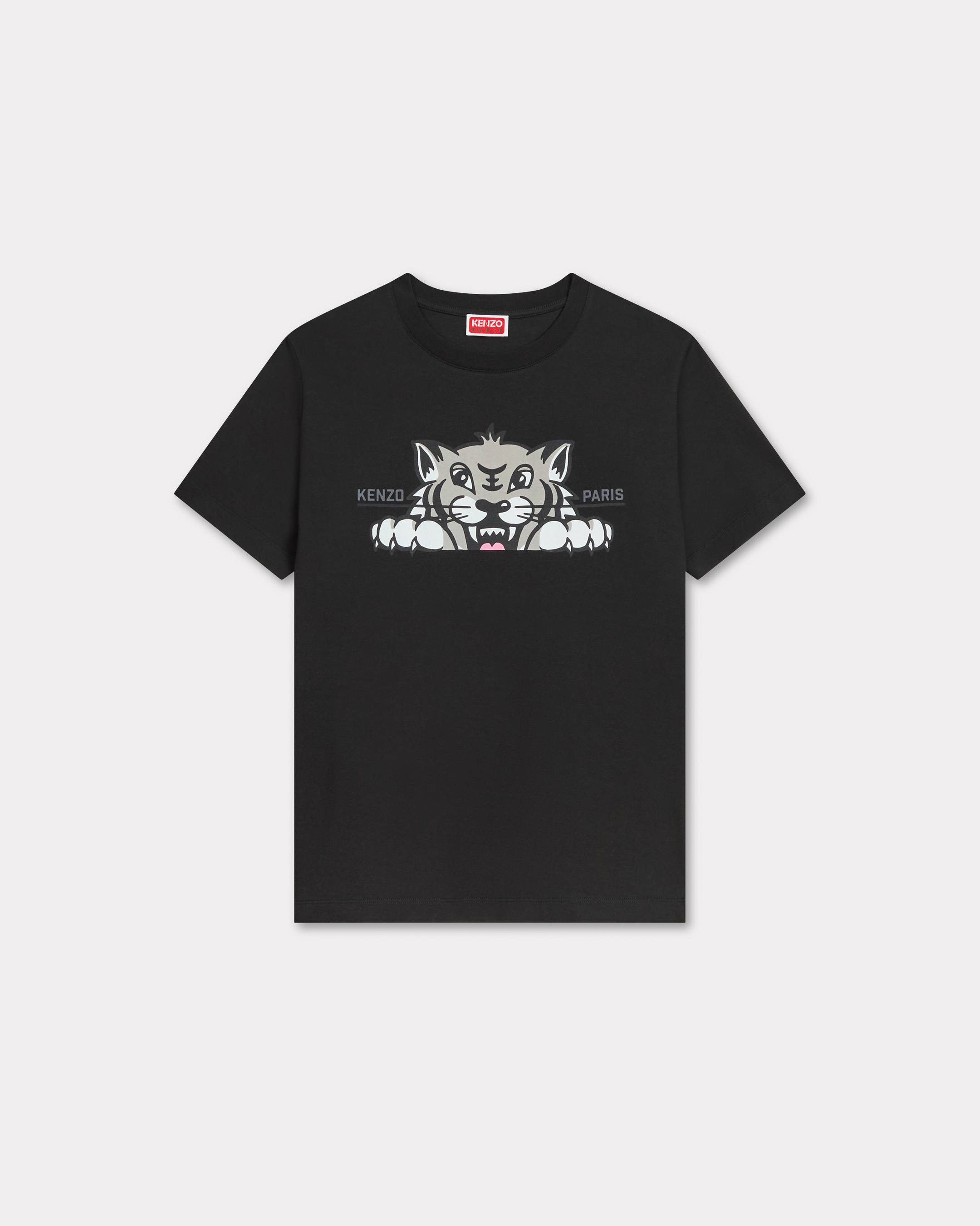 KENZO ' Happy Tiger' Loose T-shirt , Woman, Black, Size L, Cotton