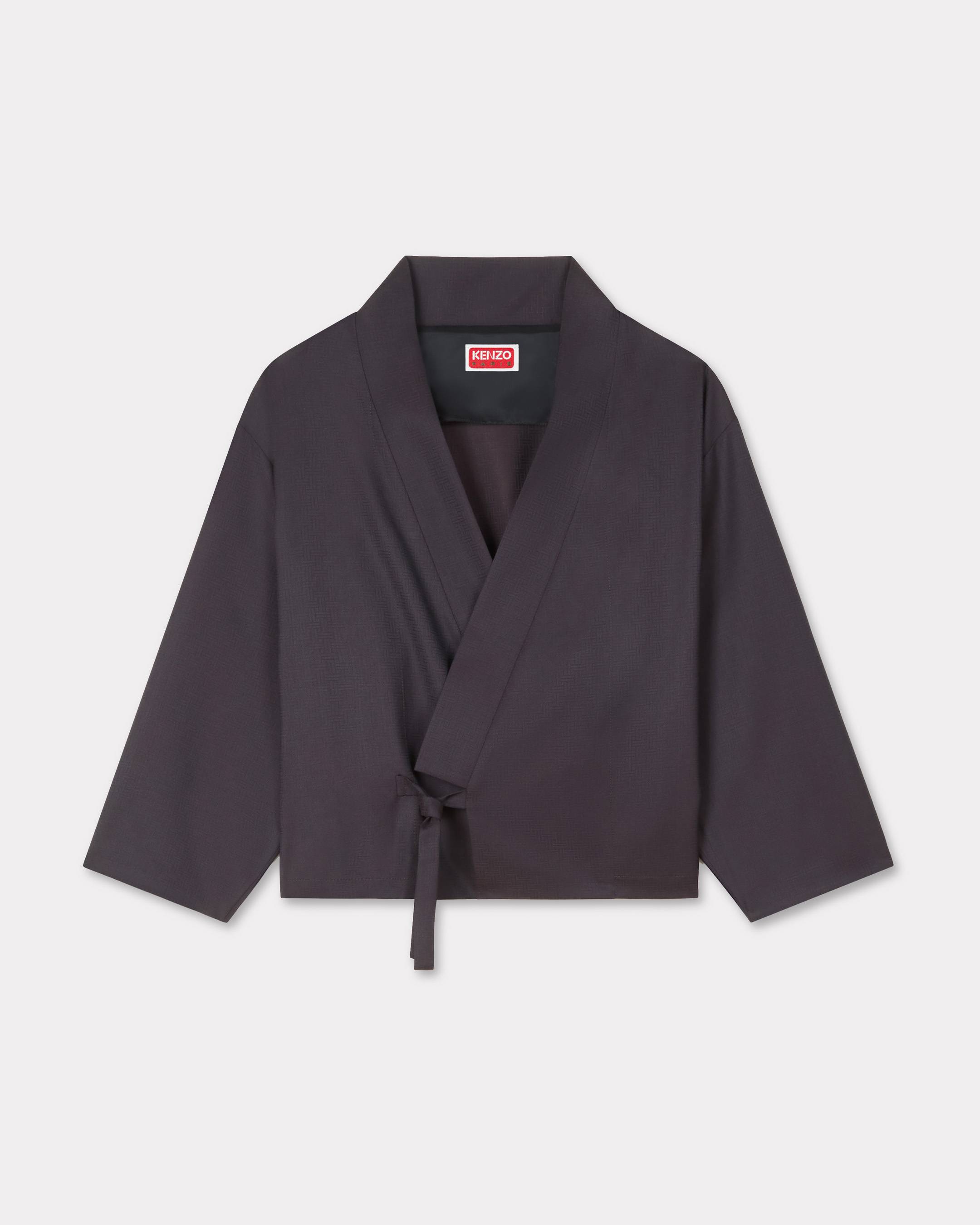 KENZO ' Weave' Kimono Jacket In Wool Jacquard, Woman, Chocolate, Size 40,