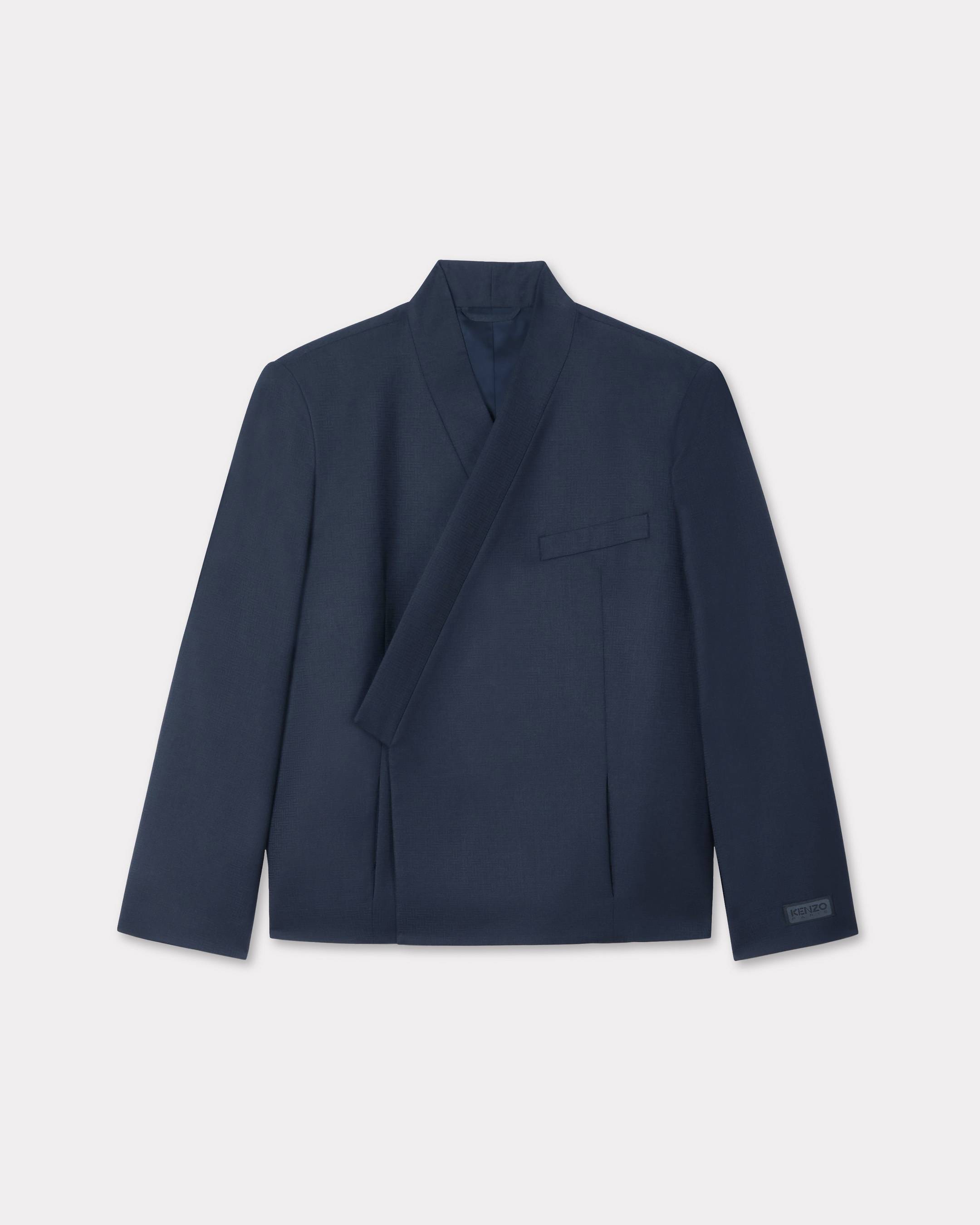 KENZO 'Kenzo Weave' Kimono Blazer In Wool Jacquard Blue Black Womens - Size 38