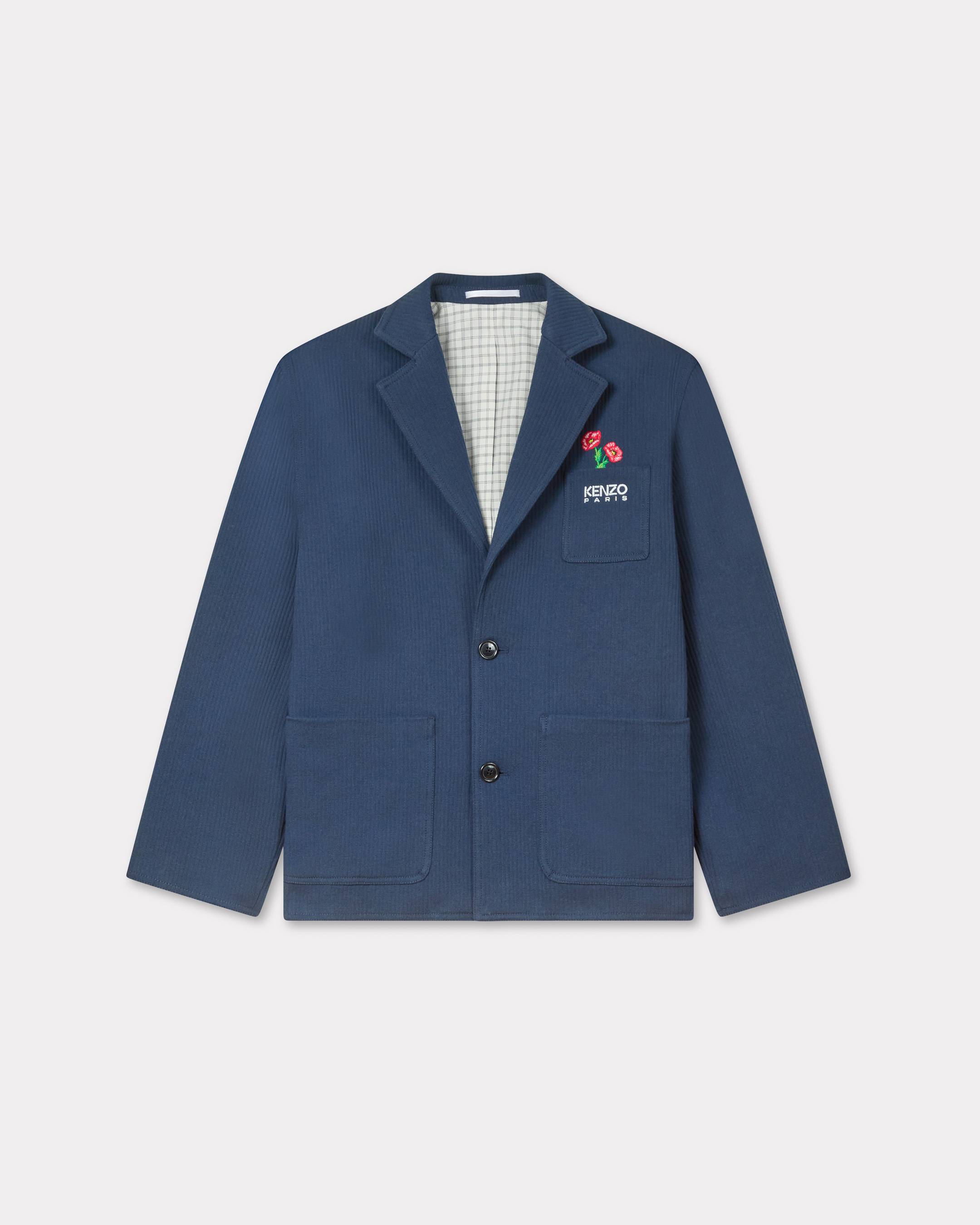 KENZO 'Kenzo Archive Bouquet' Embroidered Workwear Jacket In Ribbed Cotton Dark Blue Womens - Size Xs
