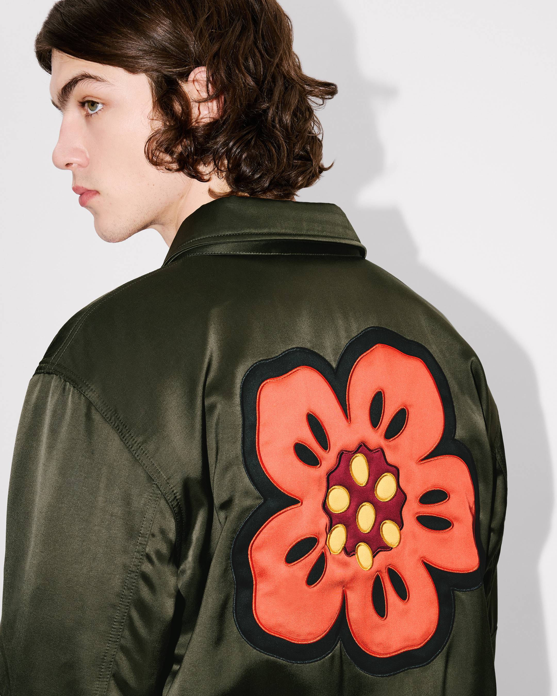 'Boke Flower' padded blouson mixed satin