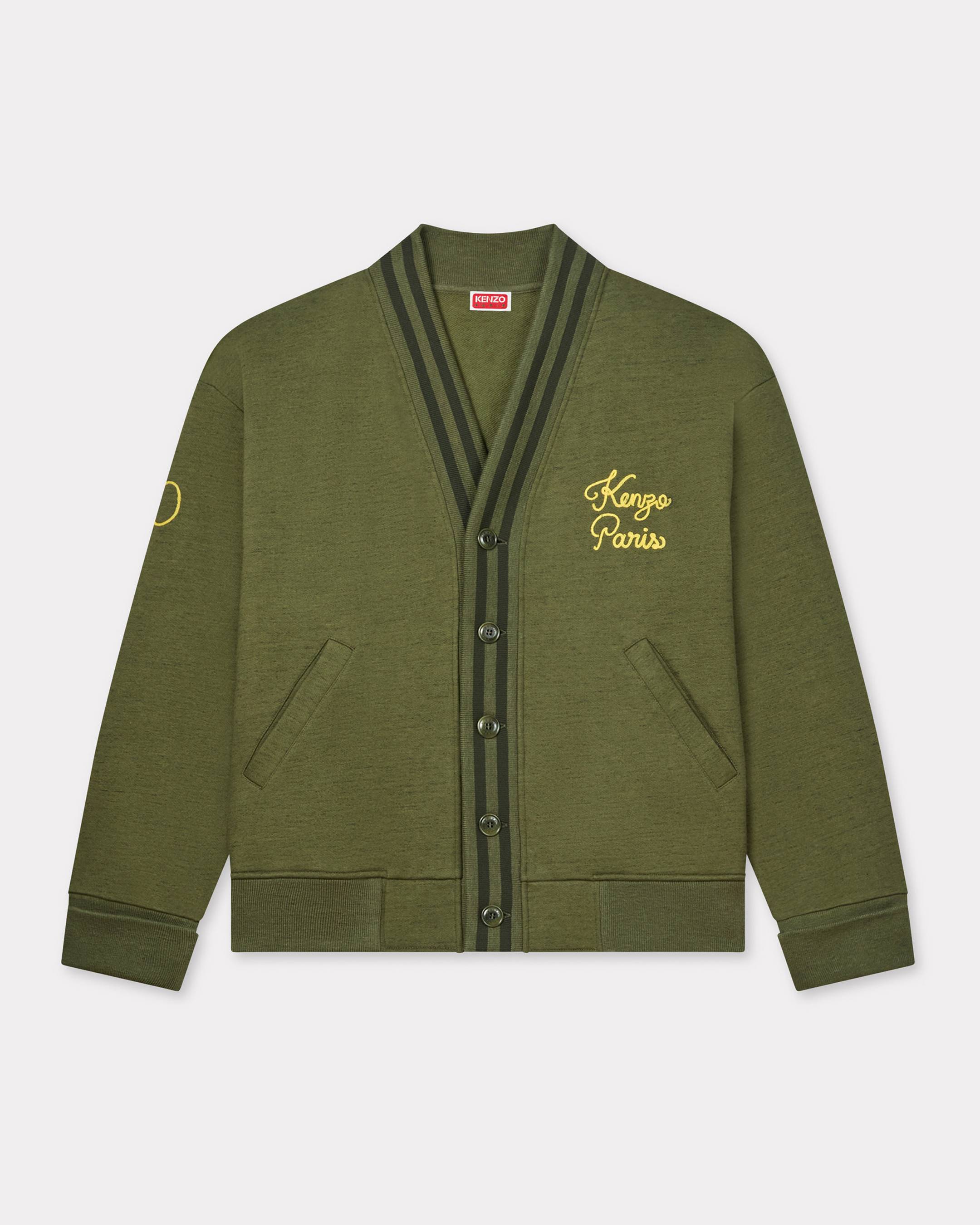 KENZO ' Paris Chainstitch' Embroidered Cardigan , Man, Khaki, Size Xs, Cotton