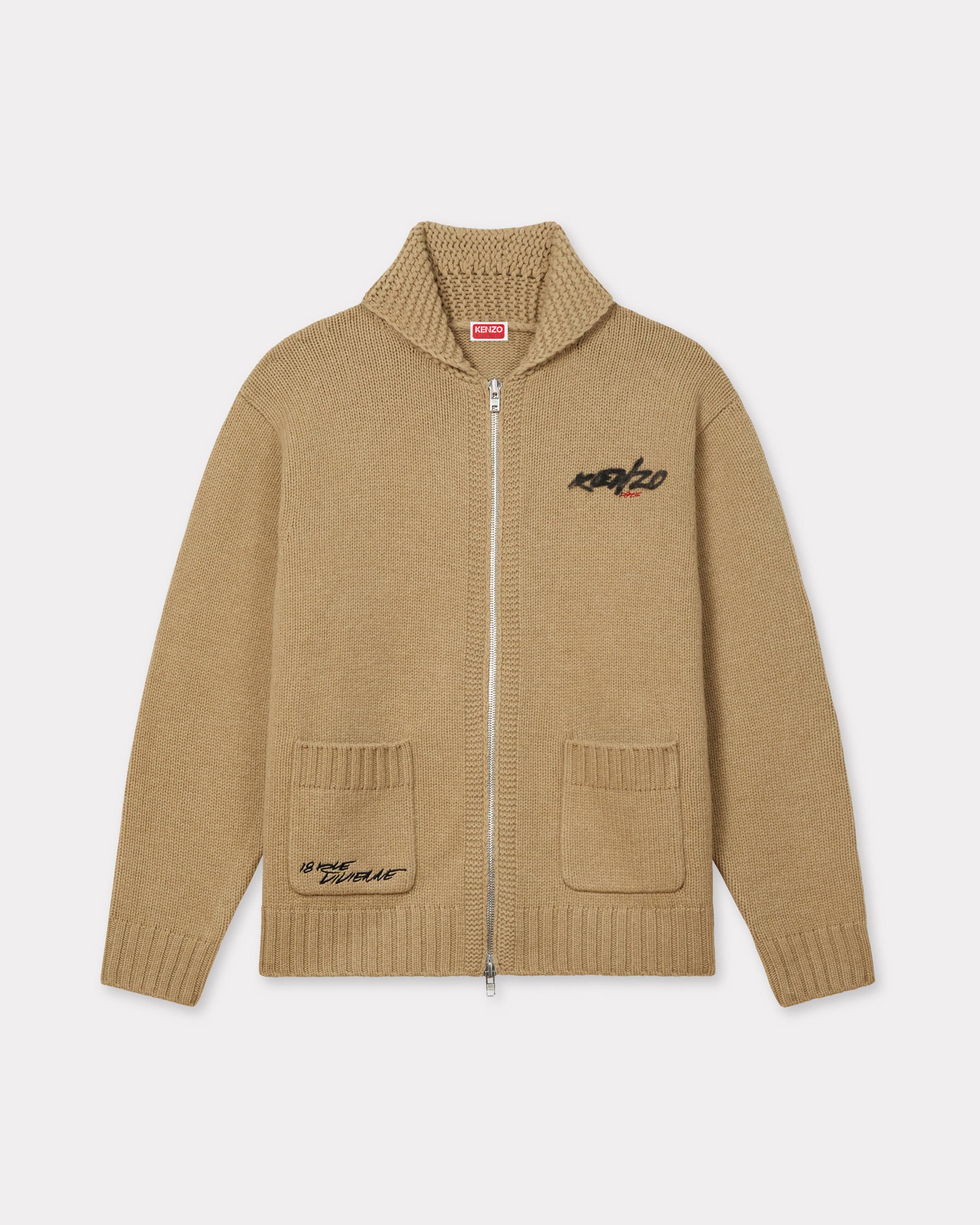 KENZO 'Kenzo x Futura 2000' Zipped Knitted Cardigan In Wool Beige Mens - Size Xs