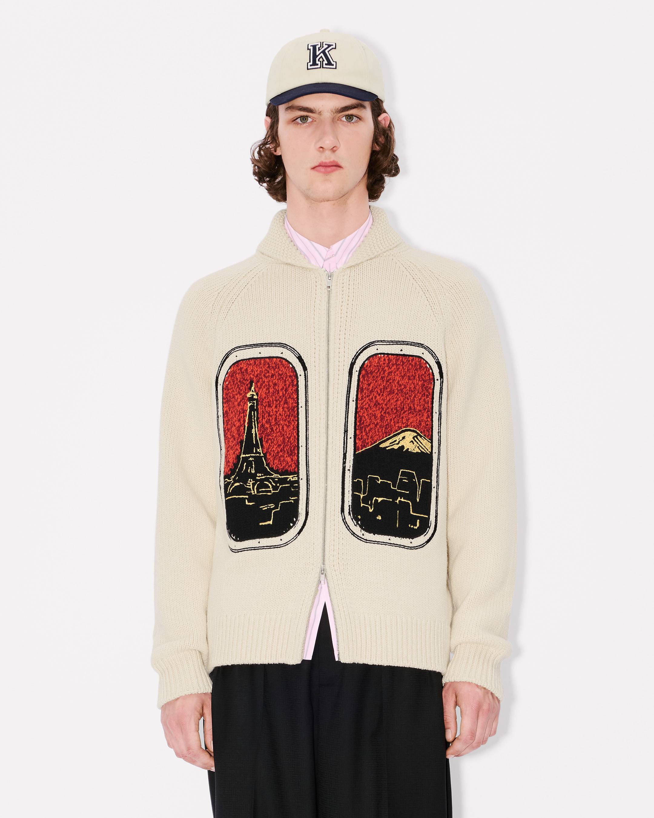 'KENZO City' embroidered zipped knitted cardigan in wool cotton