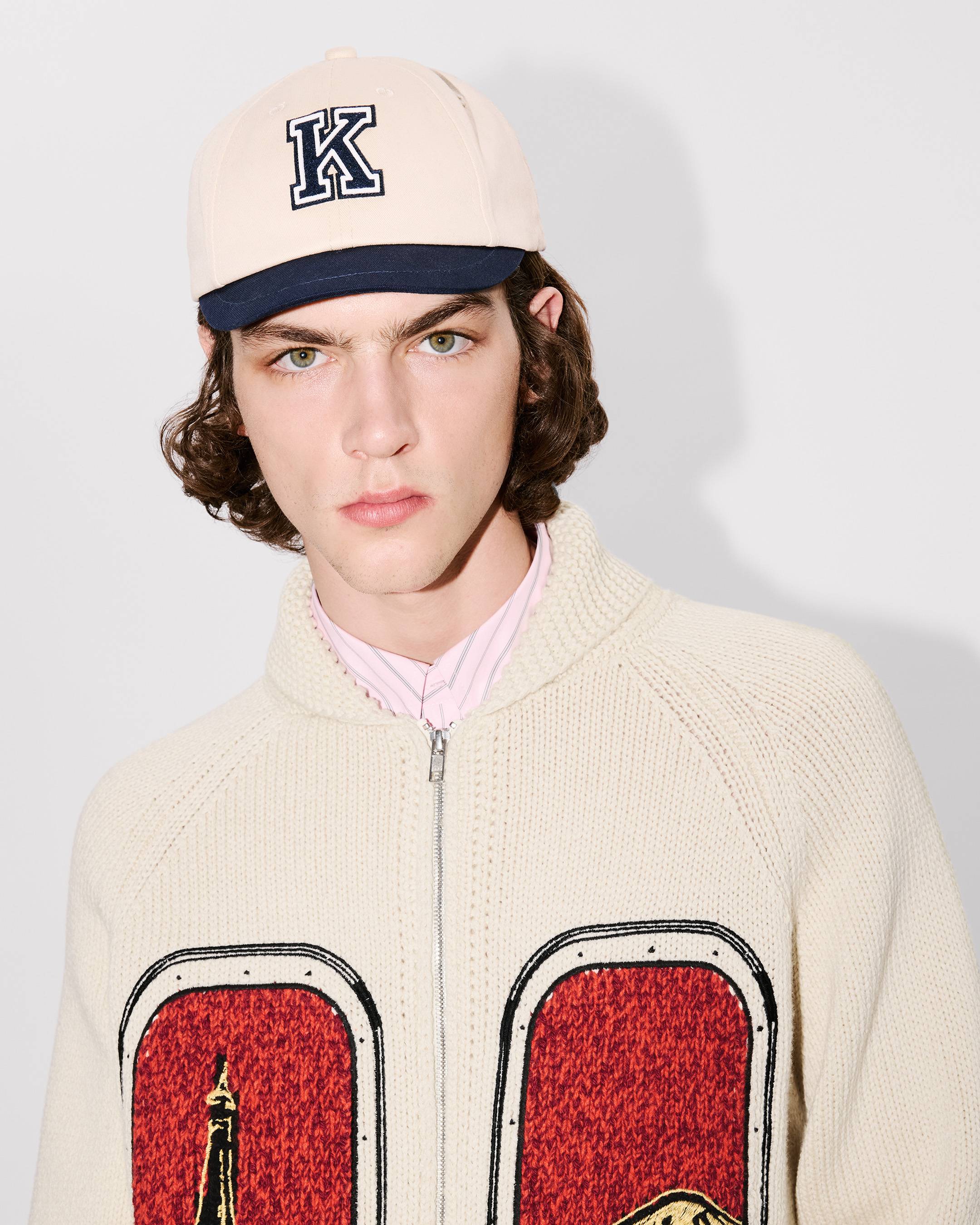 'KENZO City' embroidered zipped knitted cardigan in wool cotton