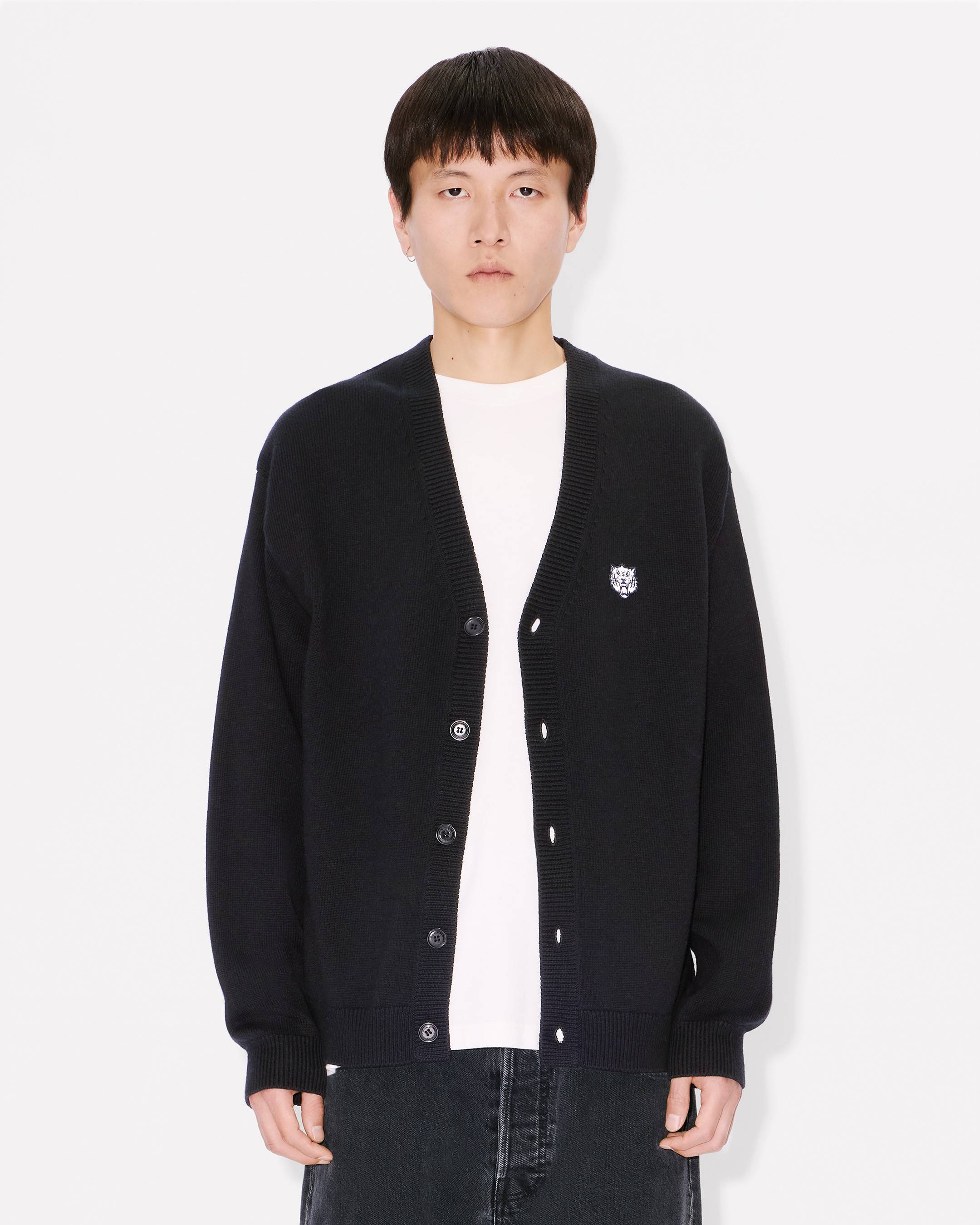 'KENZO Happy Tiger' embroidered cardigan in cotton merino wool