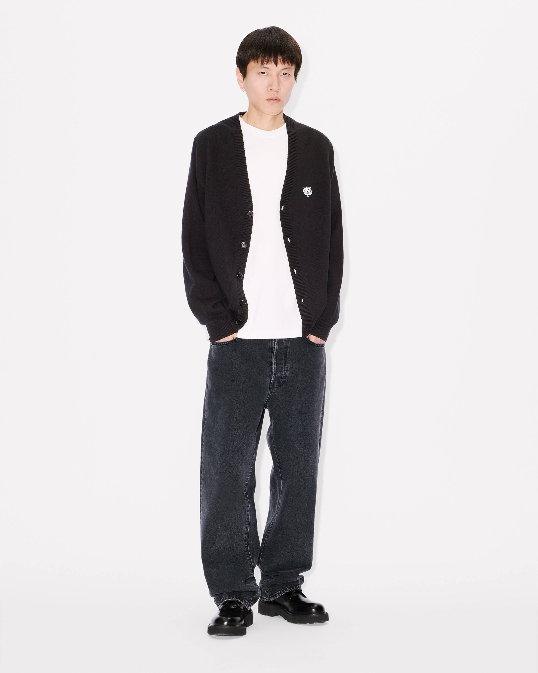 'KENZO Happy Tiger' embroidered cardigan in cotton merino wool