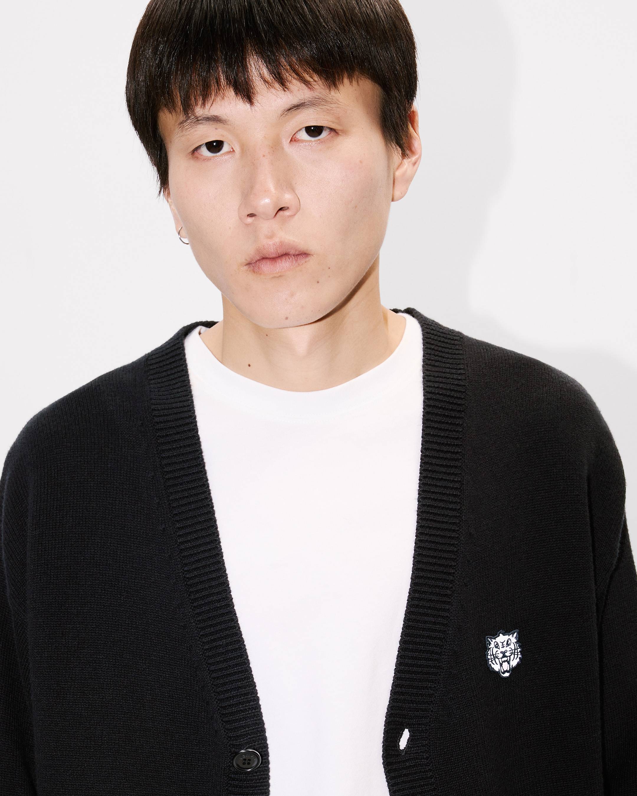 'KENZO Happy Tiger' embroidered cardigan in cotton merino wool