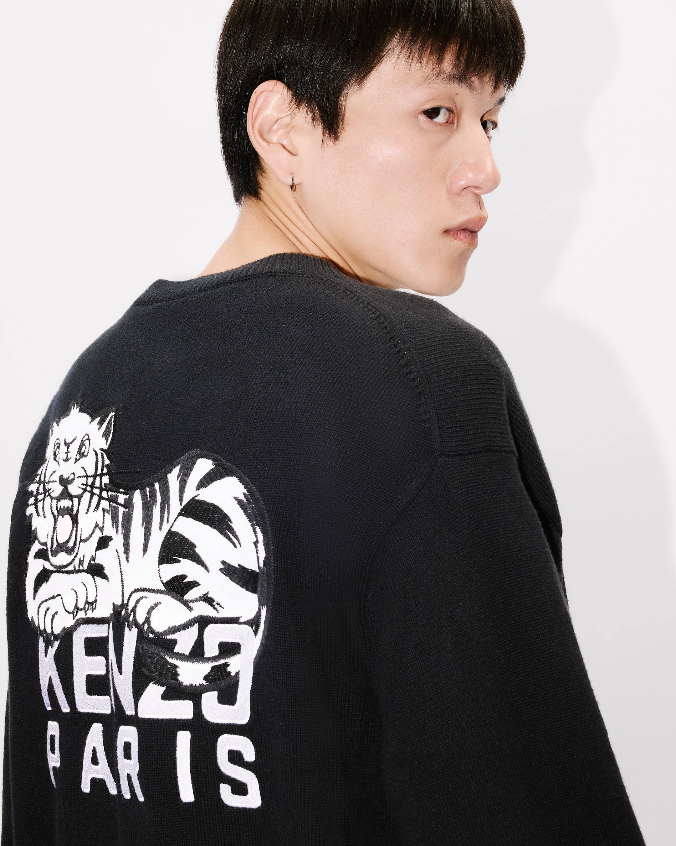 'KENZO Happy Tiger' embroidered cardigan in cotton merino wool