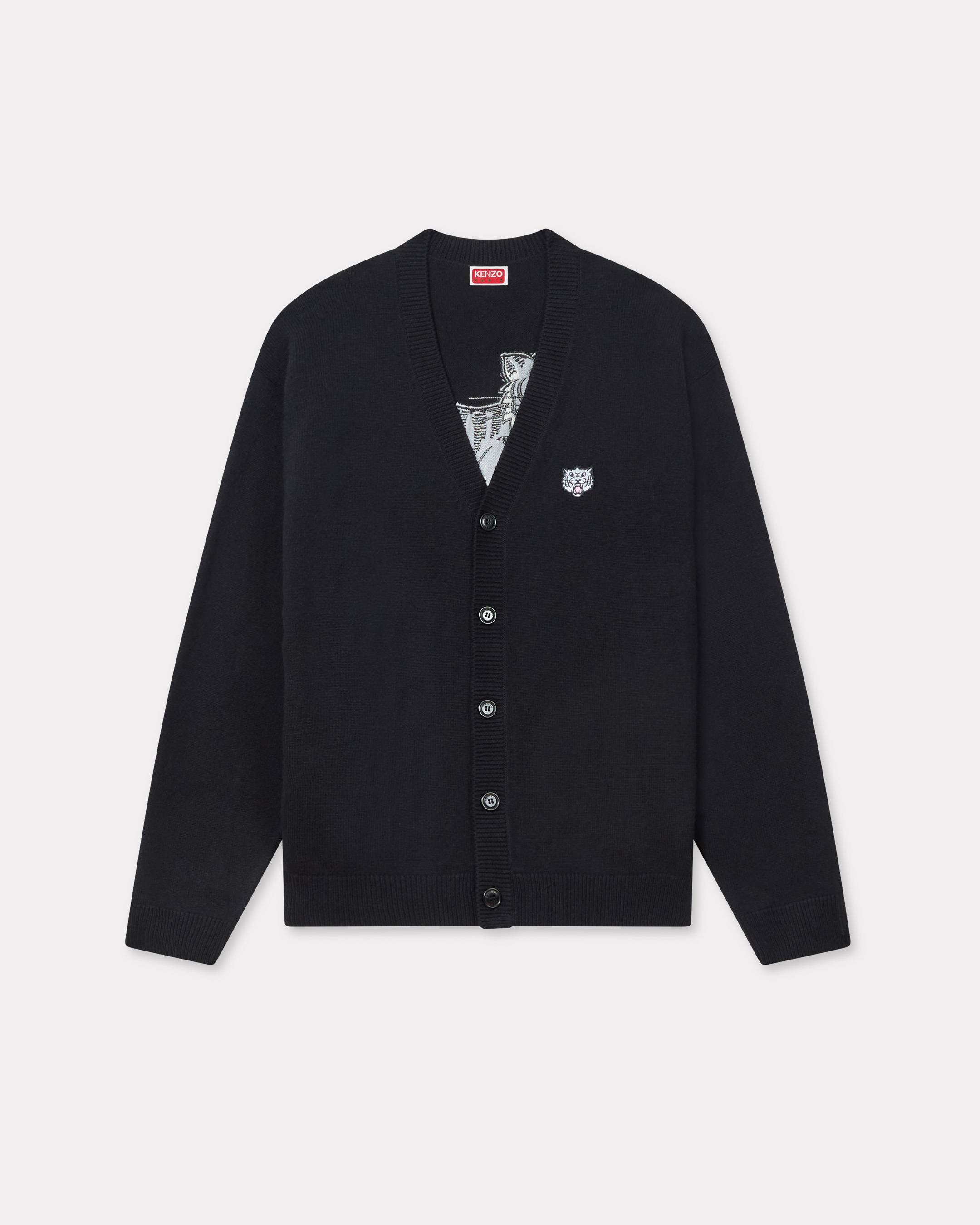 'KENZO Happy Tiger' embroidered cardigan in cotton merino wool