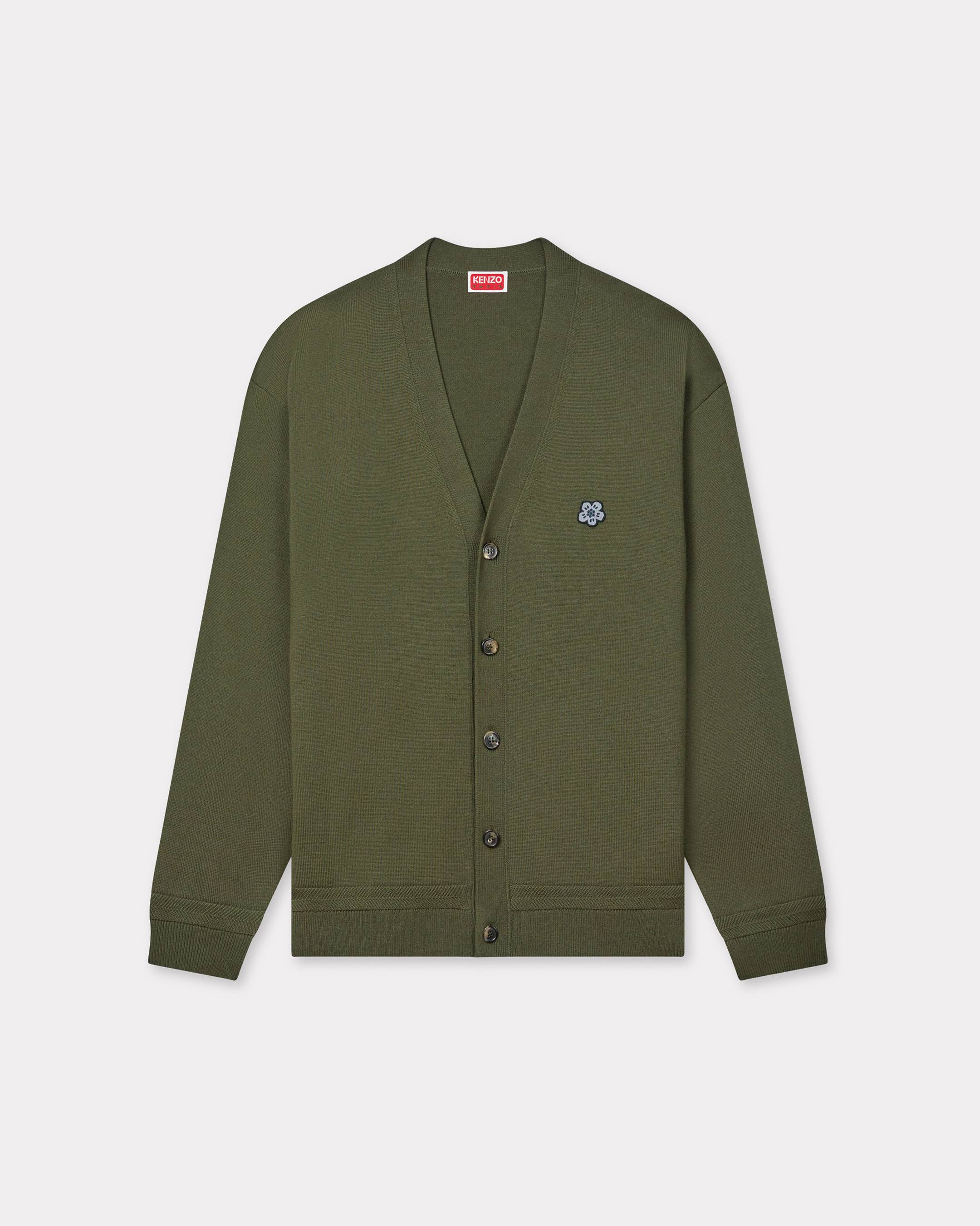 KENZO 'Boke Flower' Embroidered Cardigan In Merino Wool, Man, Khaki, Size Xs, Wool