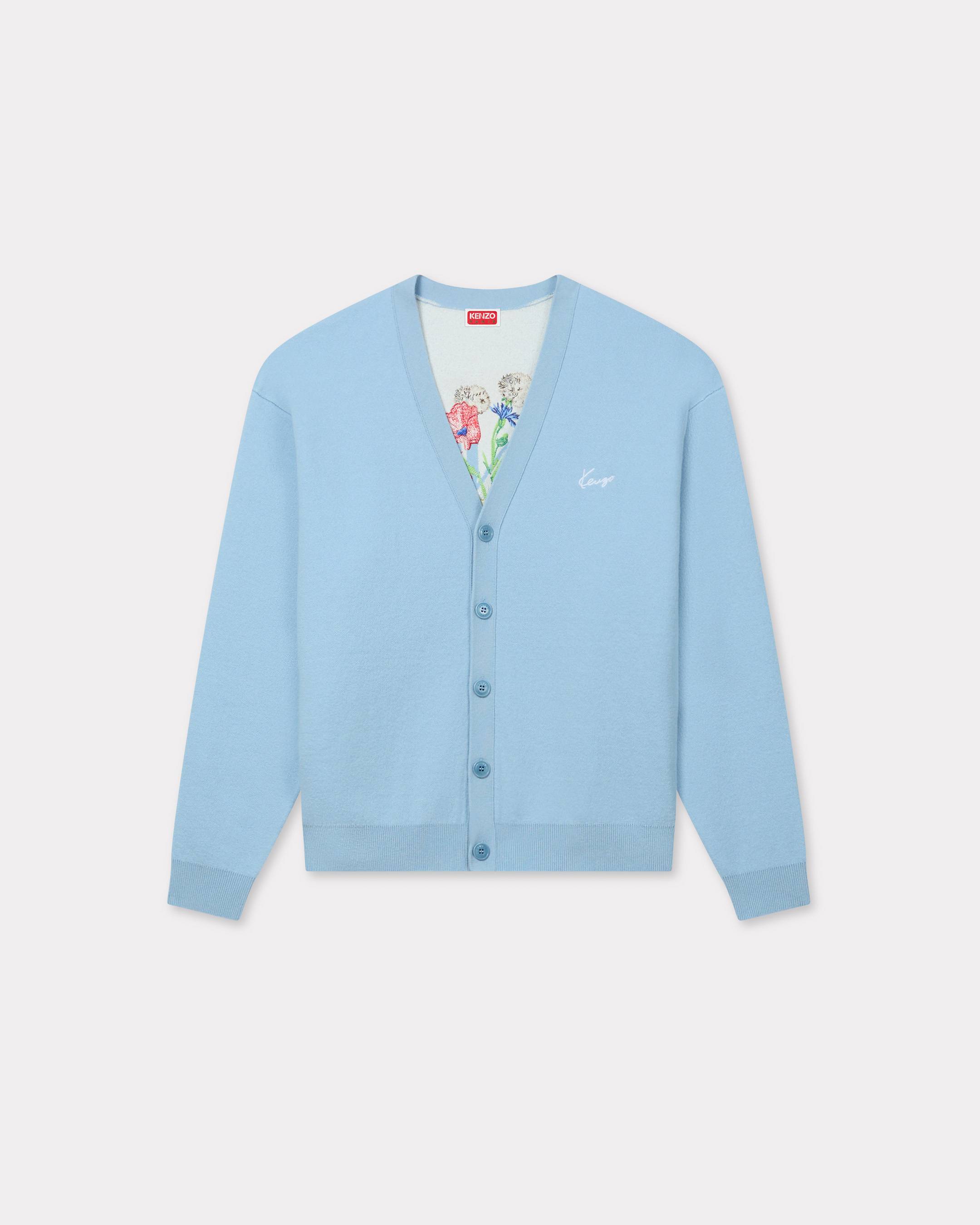 KENZO ' Archive Bouquet' Embroidered Cardigan Wool, Man, Glacier, Size L,