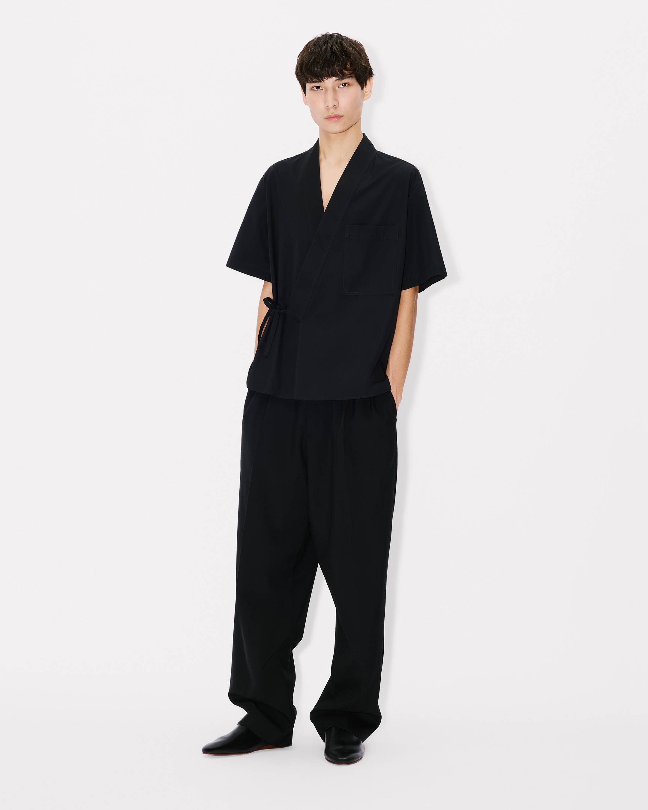 Kimono short sleeve shirt in cotton poplin