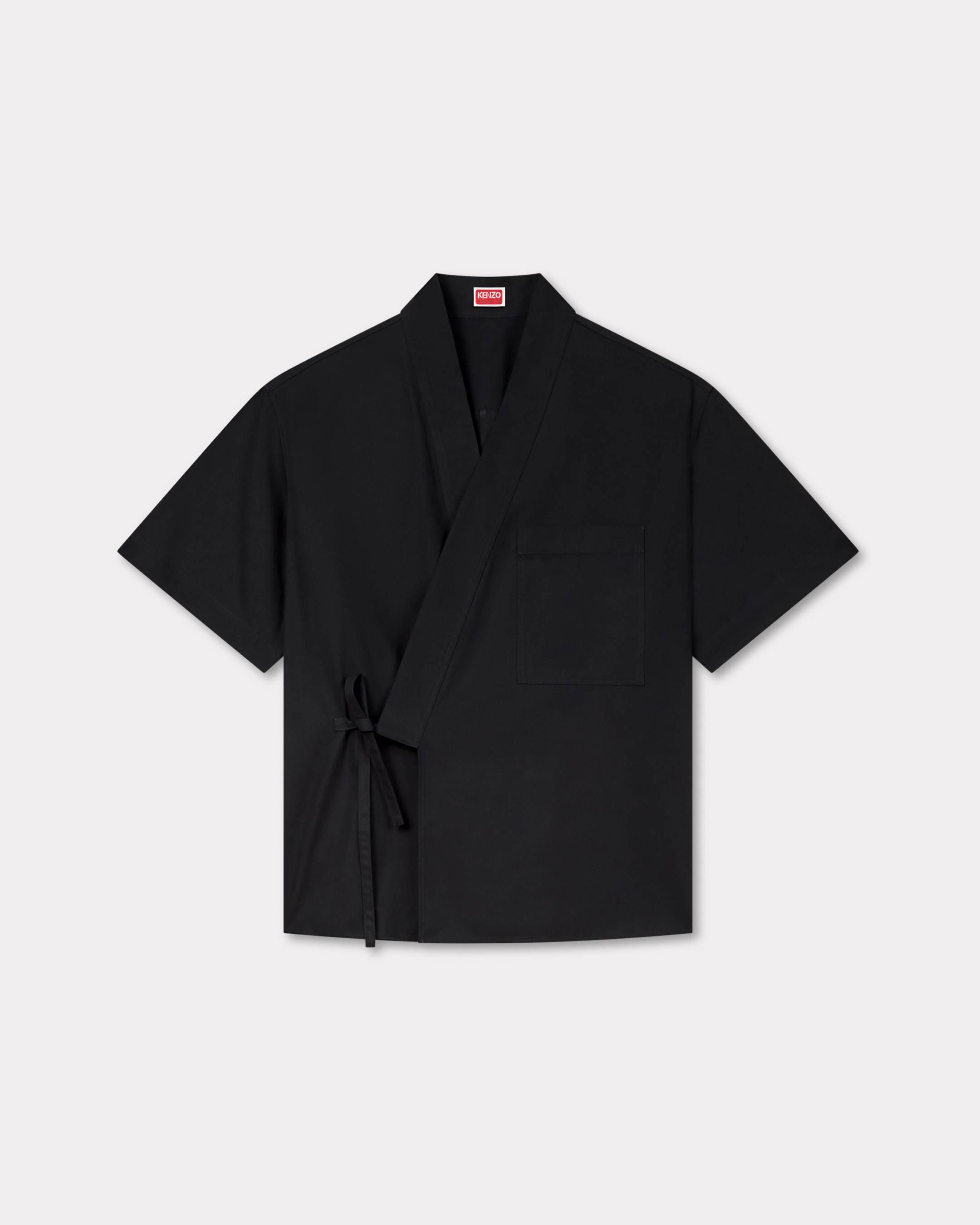 KENZO Kimono Short Sleeve Shirt Poplin, Man, Black, Size M,