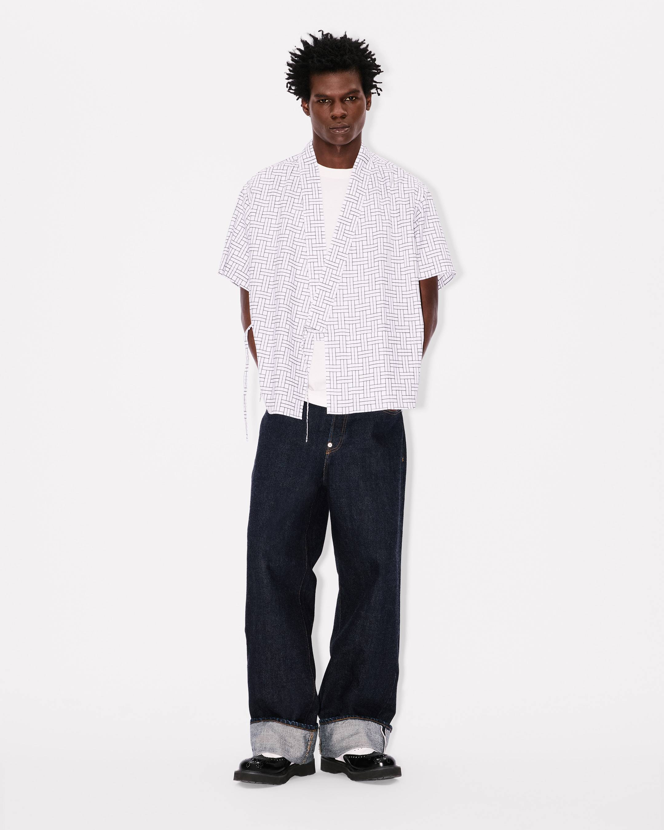 Camisa estilo kimono de manga corta de jacquard de algodón 'KENZO Weave'