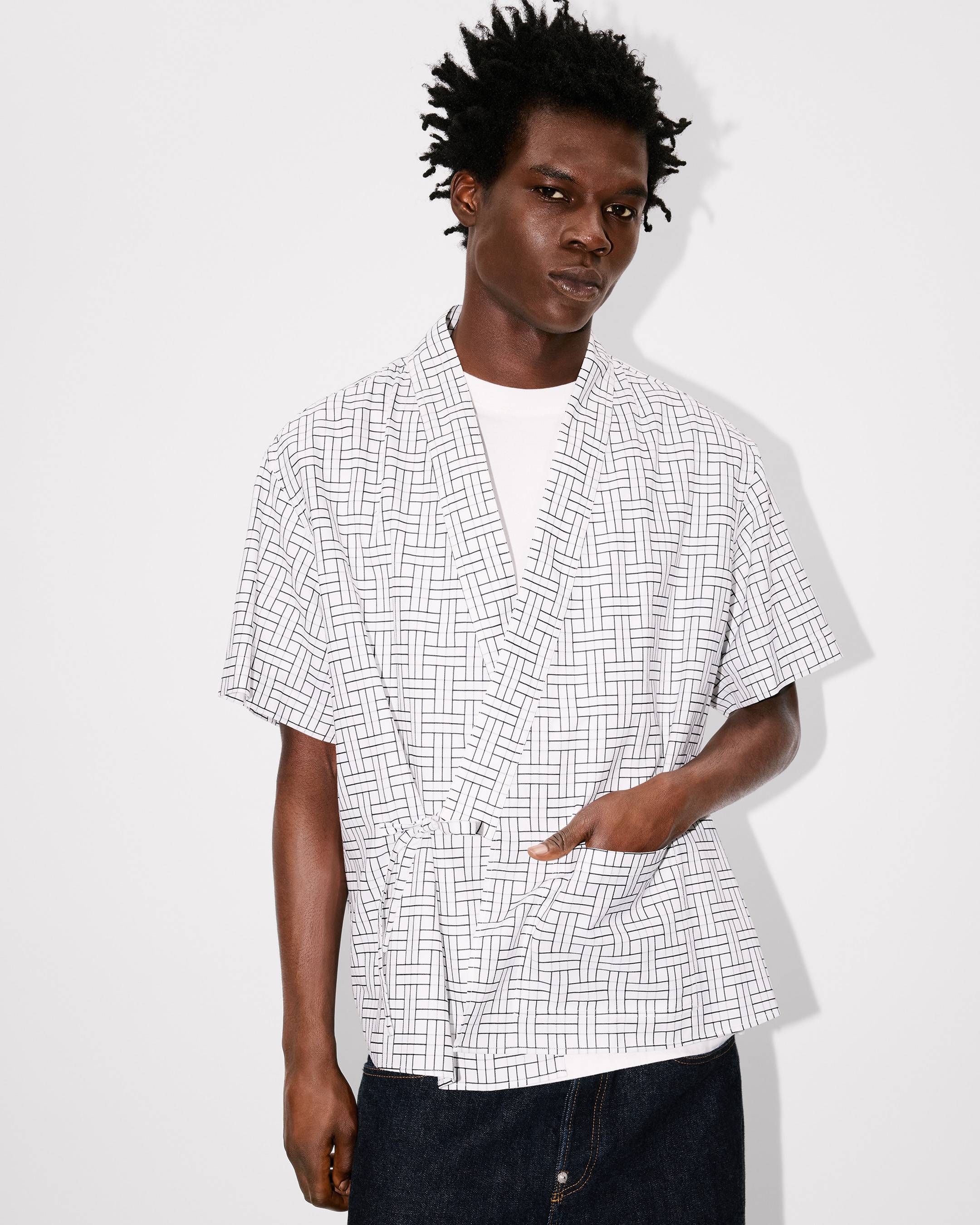 Camisa estilo kimono de manga corta de jacquard de algodón 'KENZO Weave'