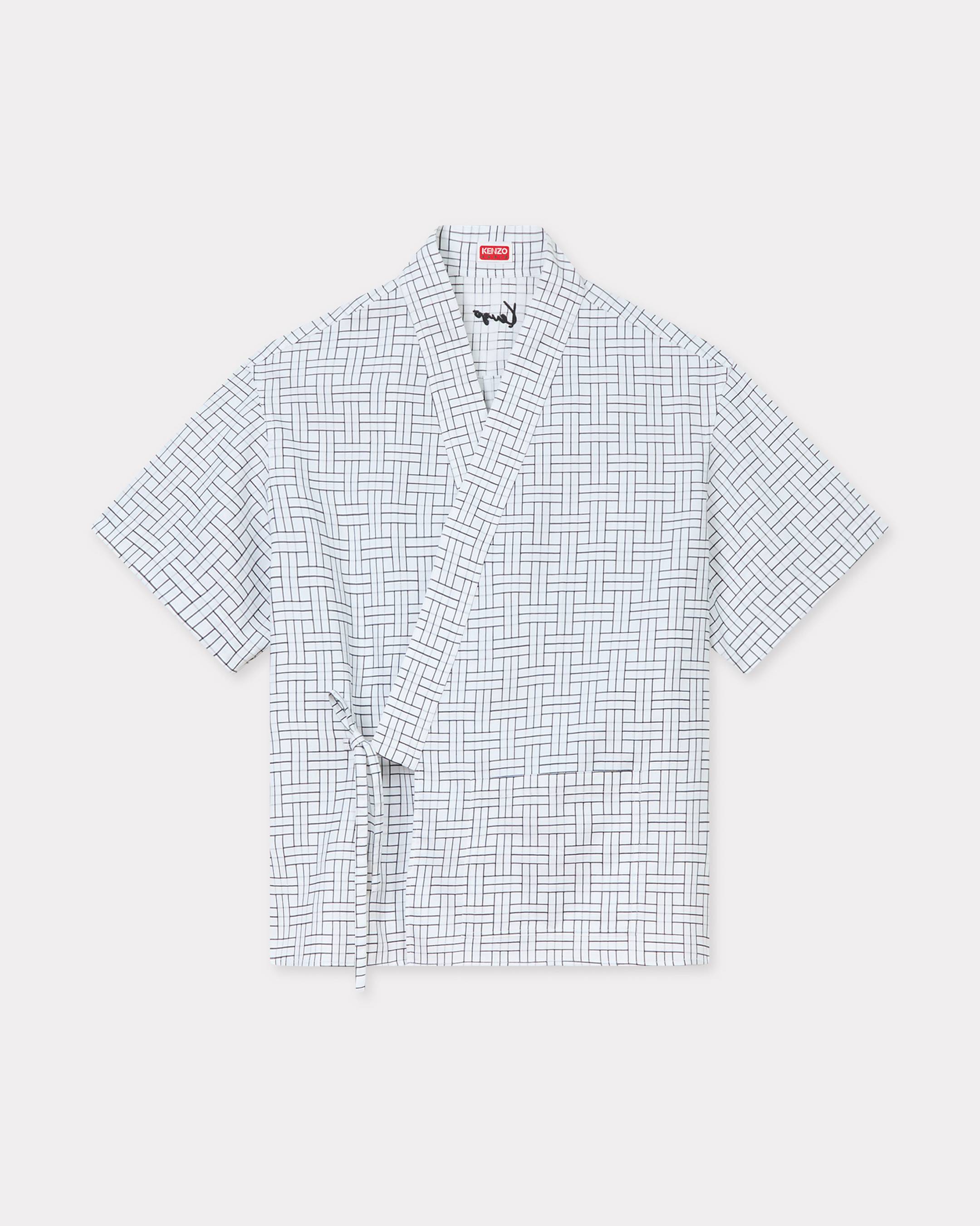 KENZO 'Kenzo Weave' Kimono Short Sleeve Shirt In Cotton Jacquard White Mens - Size Xl