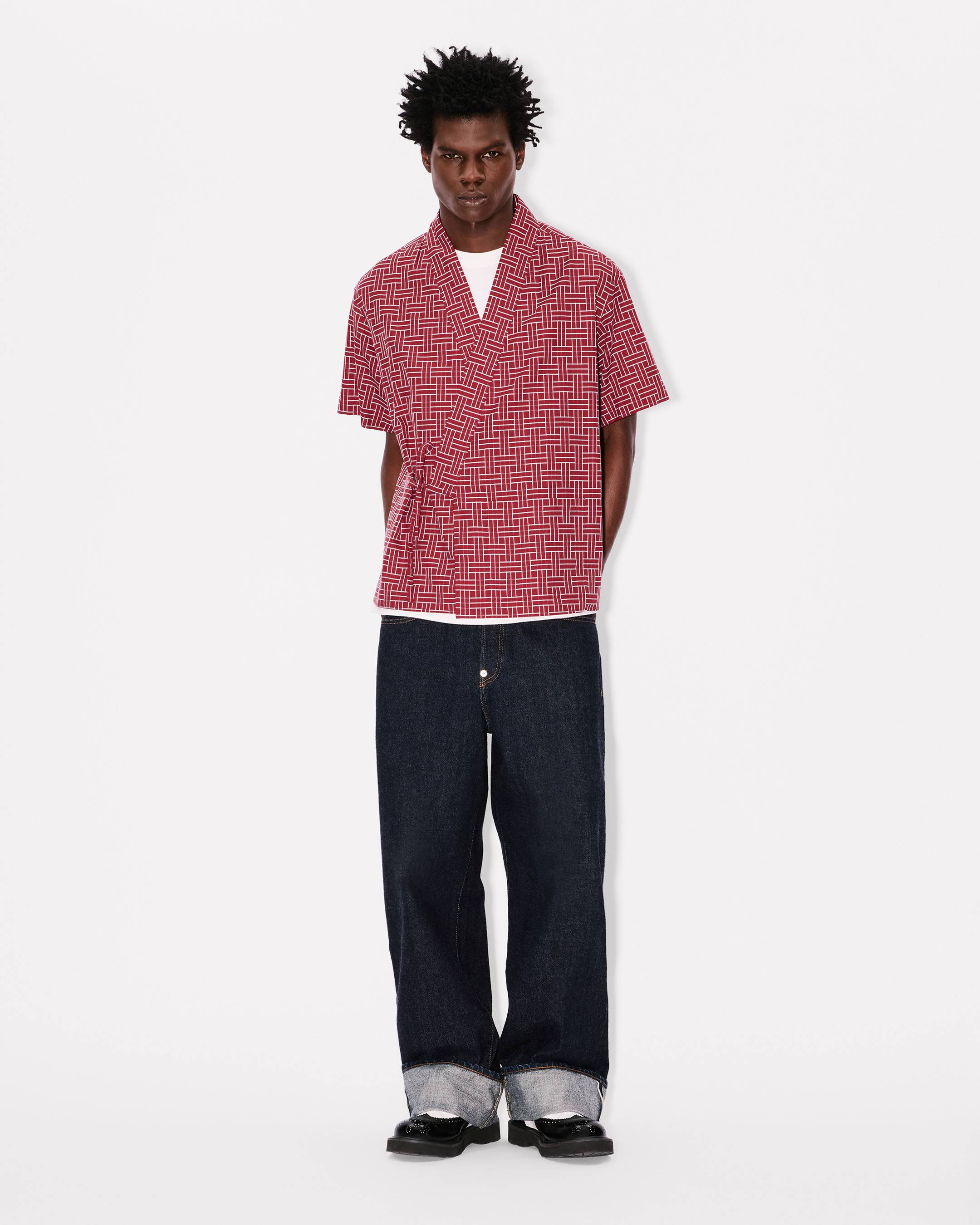 Camisa estilo kimono de manga corta de jacquard de algodón 'KENZO Weave'