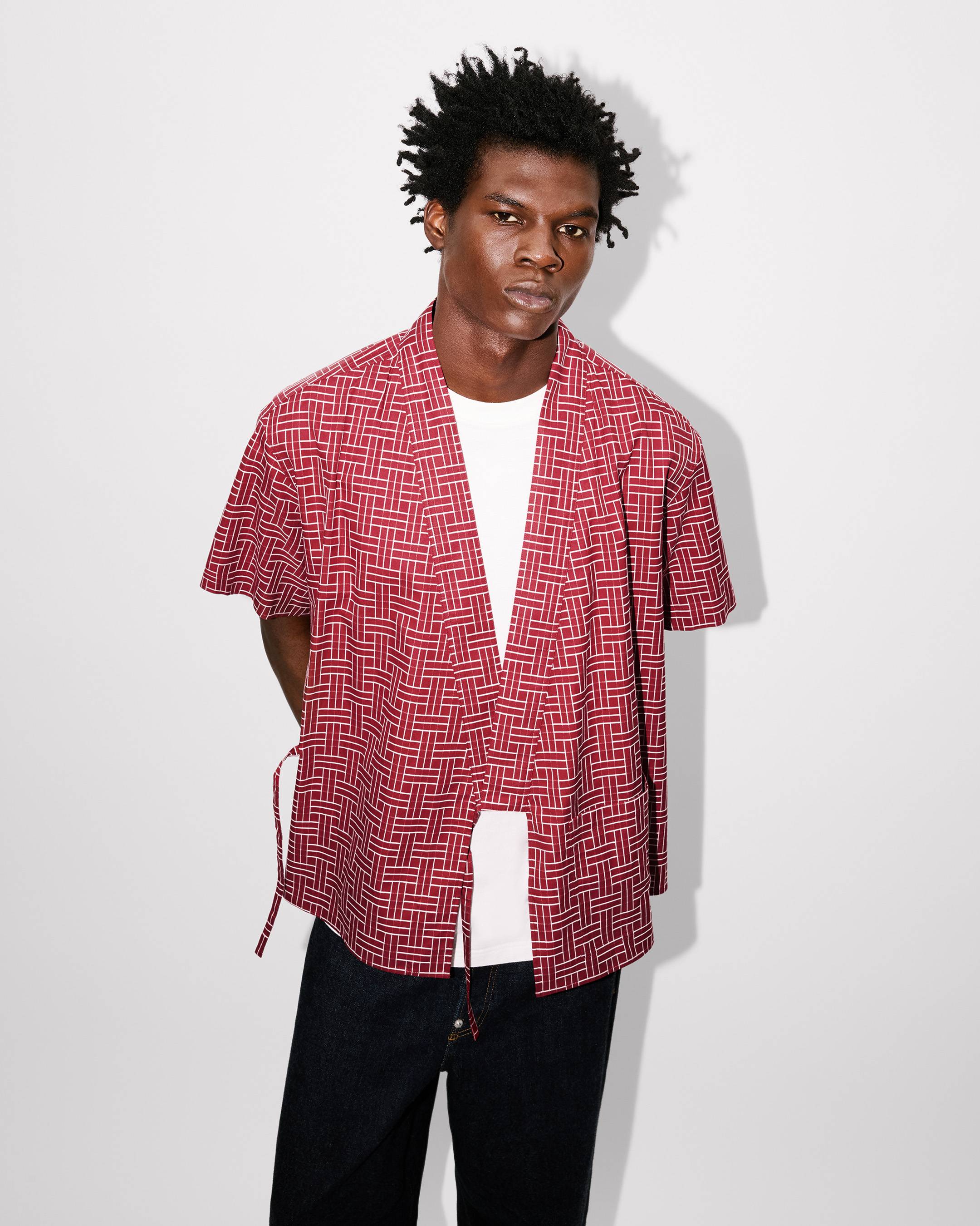 Camisa estilo kimono de manga corta de jacquard de algodón 'KENZO Weave'