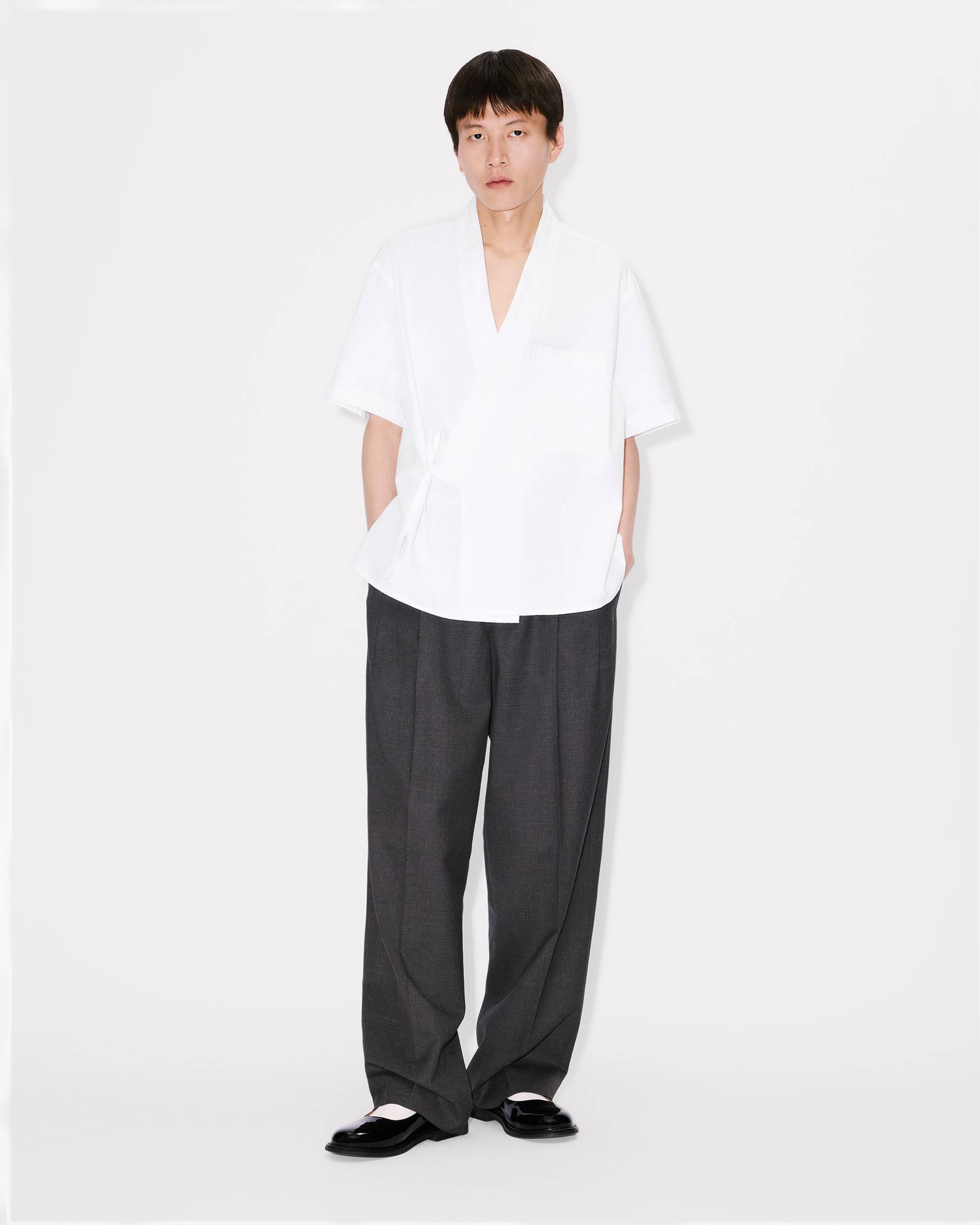 Kimono short sleeve shirt in cotton poplin