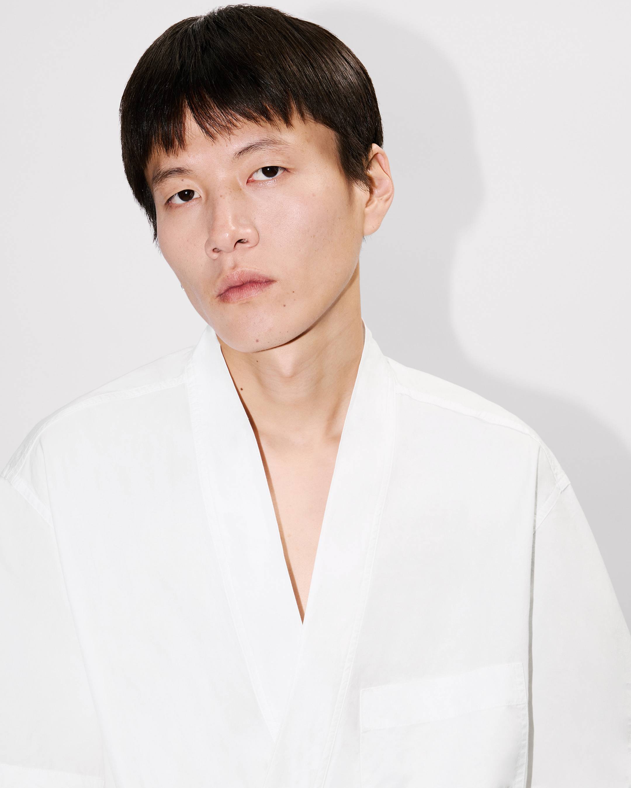 Kimono short sleeve shirt in cotton poplin