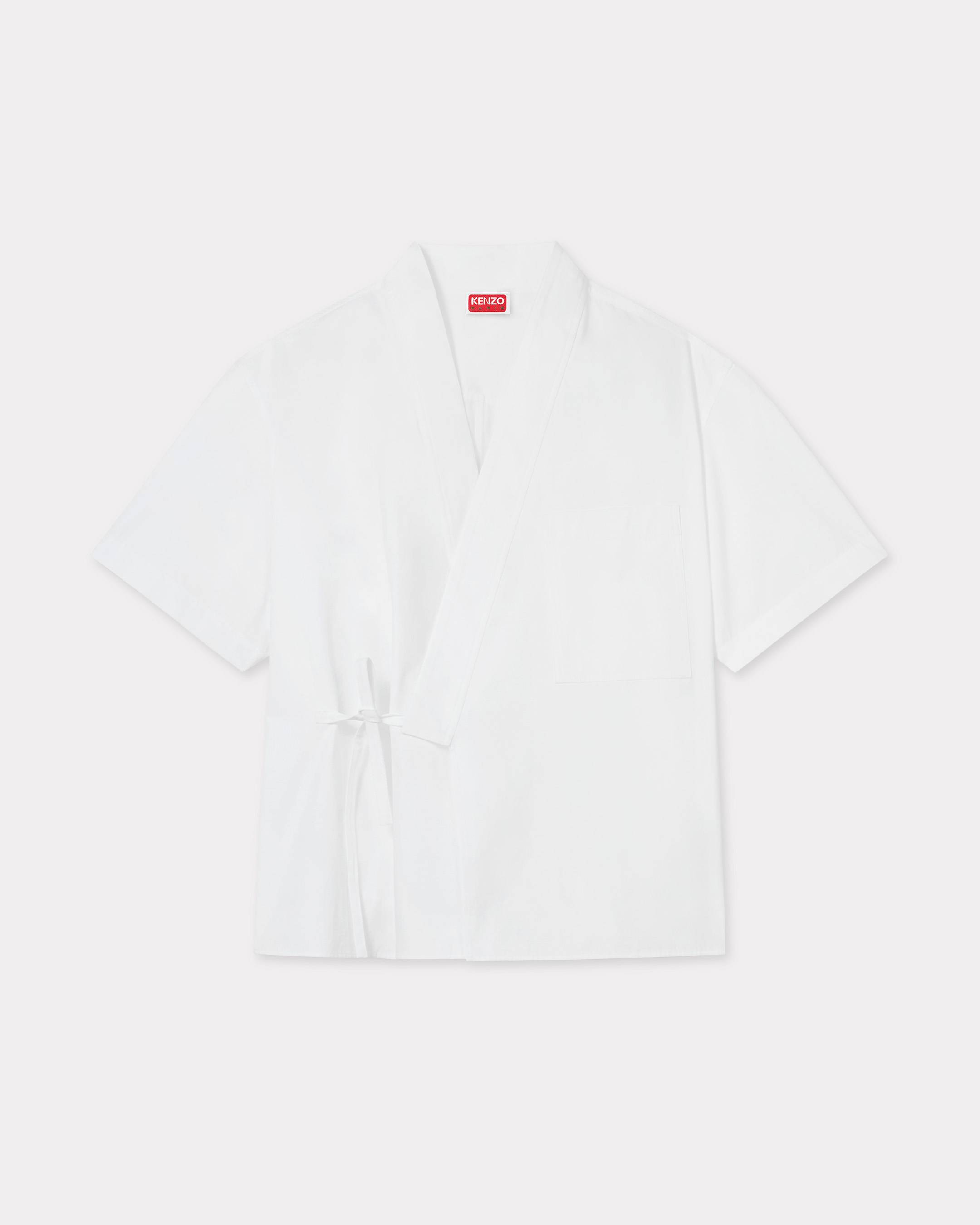 KENZO Camicia Kimono a Maniche Corte In Popeline Di Cotone Bianco- Uomo - Taglia M