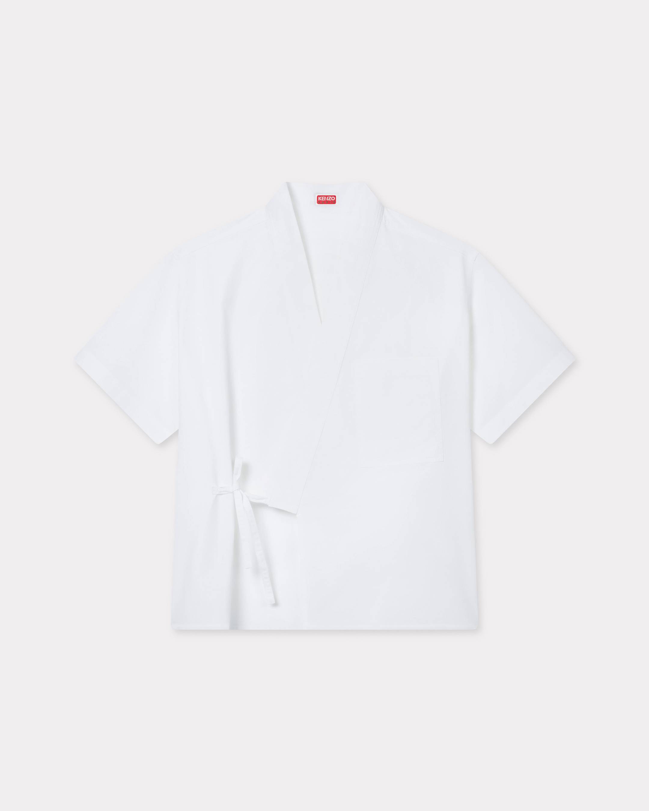 KENZO ' Elephant Logo' Kimono Short Sleeve Shirt Poplin, Man, White, Size L,
