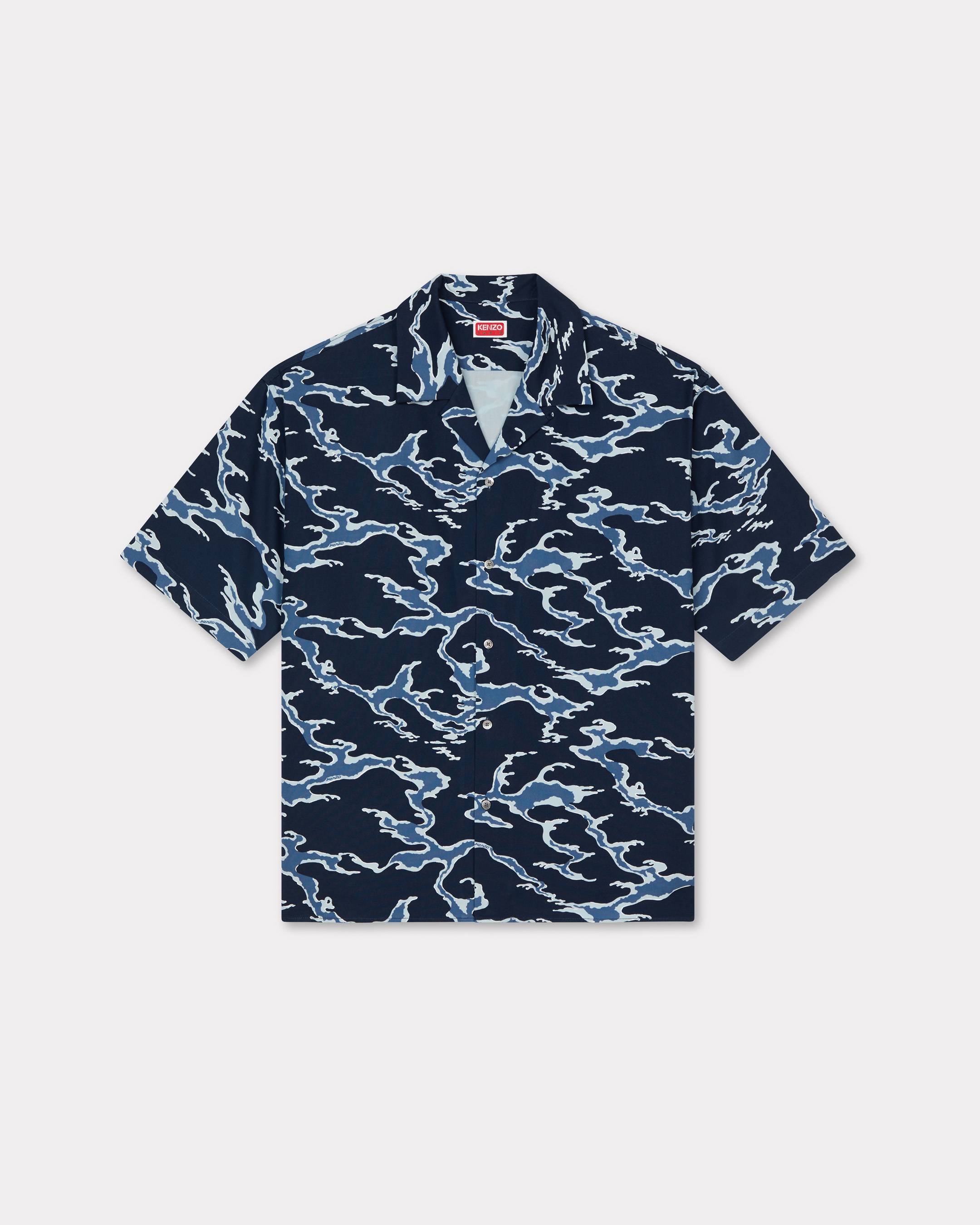 KENZO ' Ocean Camo' Hawaiian Short Sleeve Shirt , Man, Dark Blue, Size Xl, Cotton
