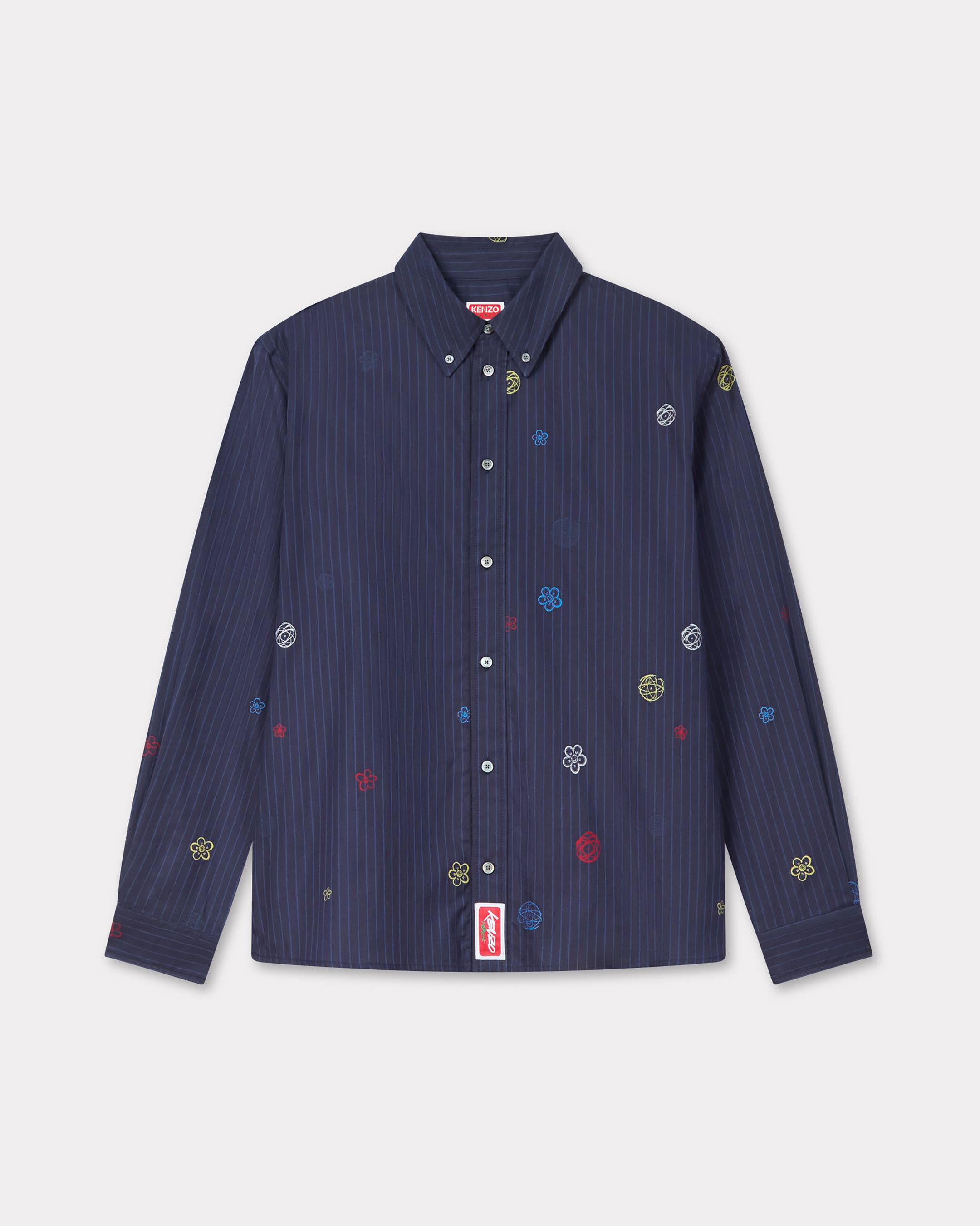 KENZO 'Kenzo x Futura 2000' Embroidered Casual Shirt In Cotton Poplin Blue Black Mens - Size 43
