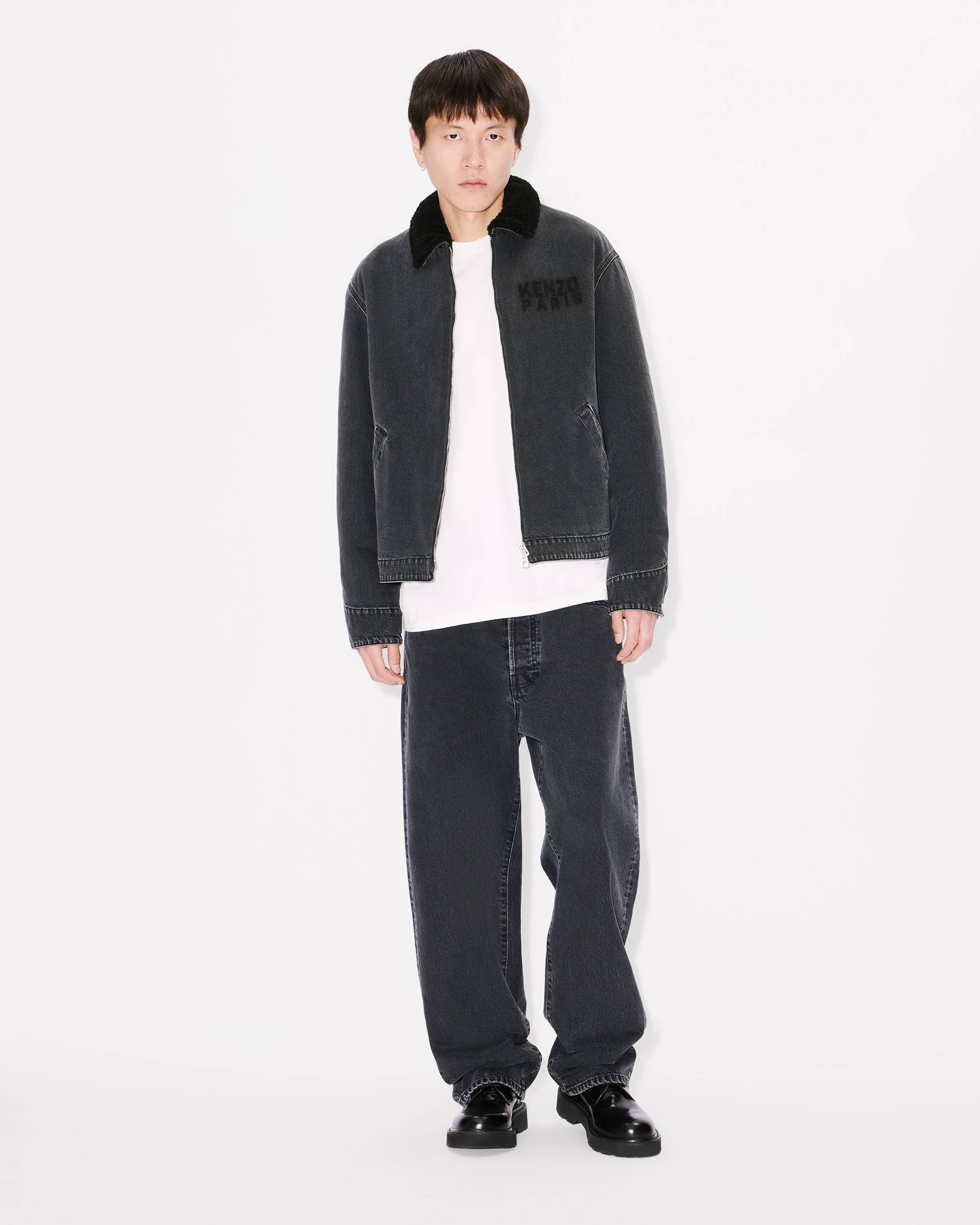 'KENZO Happy Tiger' embroidered utility fleece jacket in Japanese denim