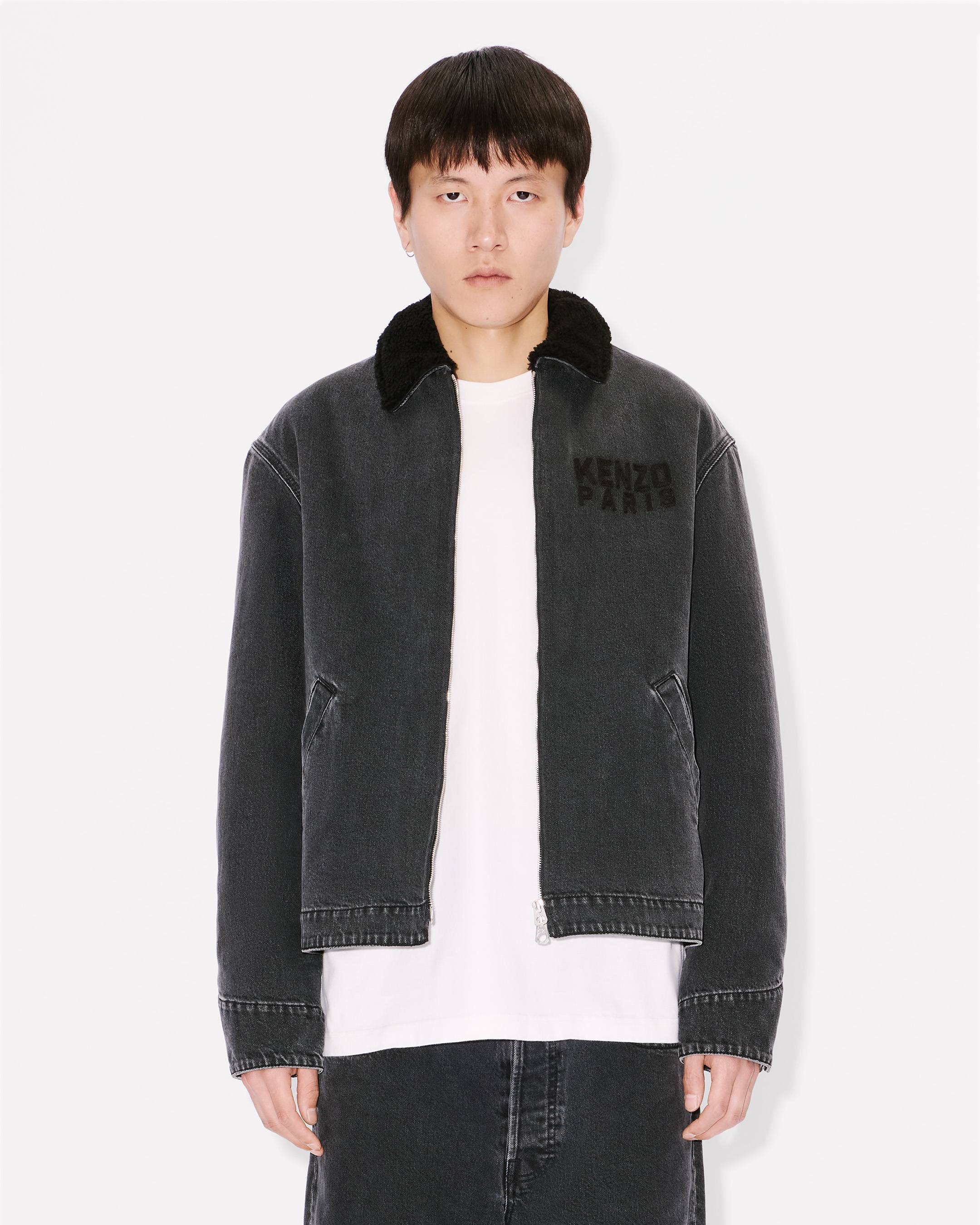 'KENZO Happy Tiger' embroidered utility fleece jacket in Japanese denim