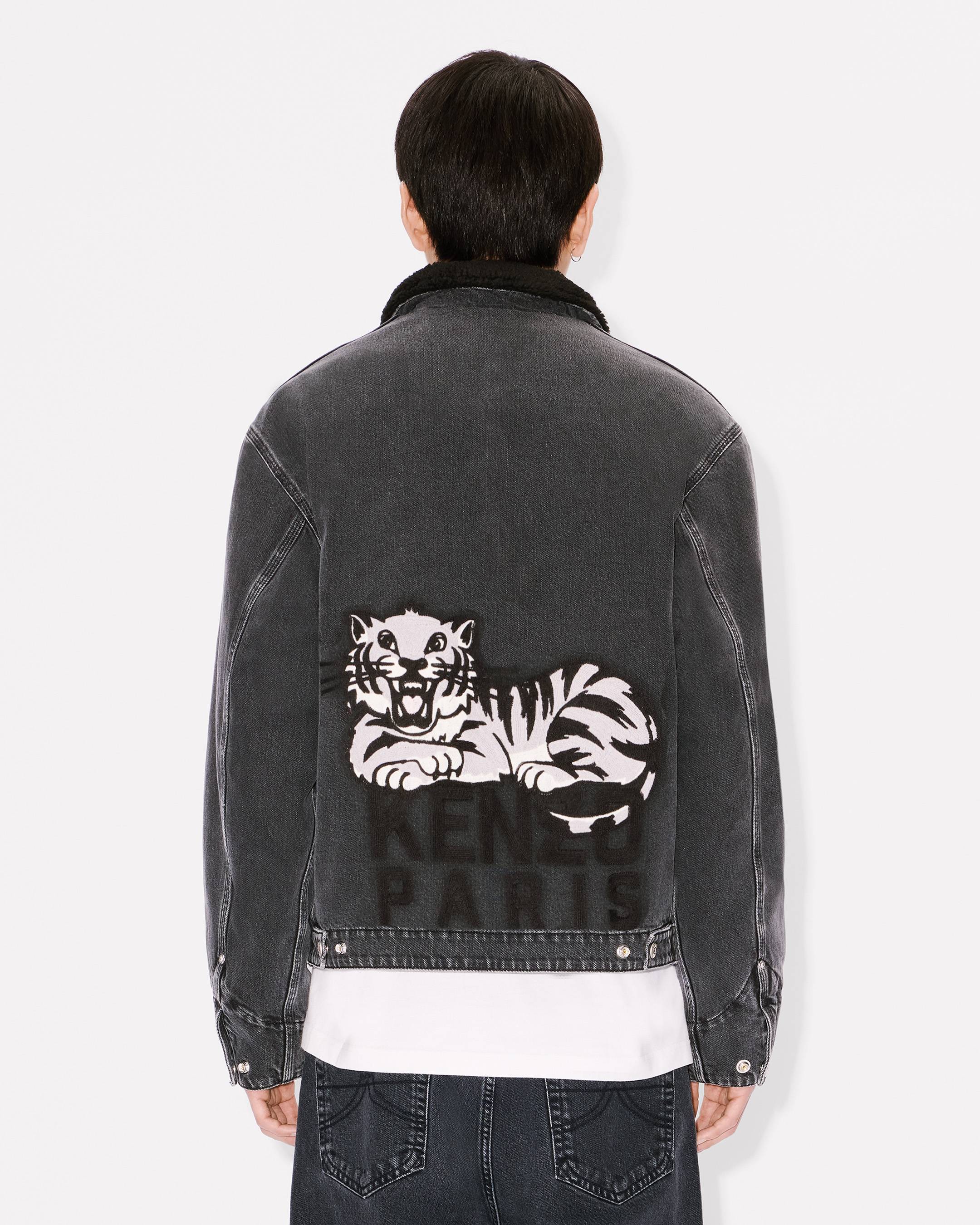 'KENZO Happy Tiger' embroidered utility fleece jacket in Japanese denim