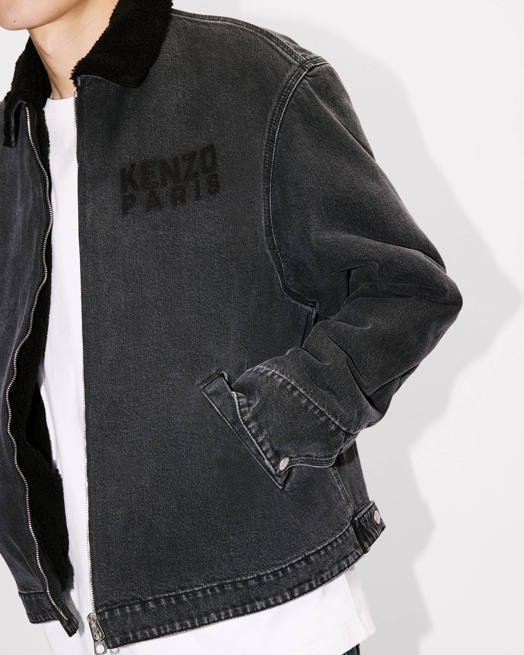 'KENZO Happy Tiger' embroidered utility fleece jacket in Japanese denim