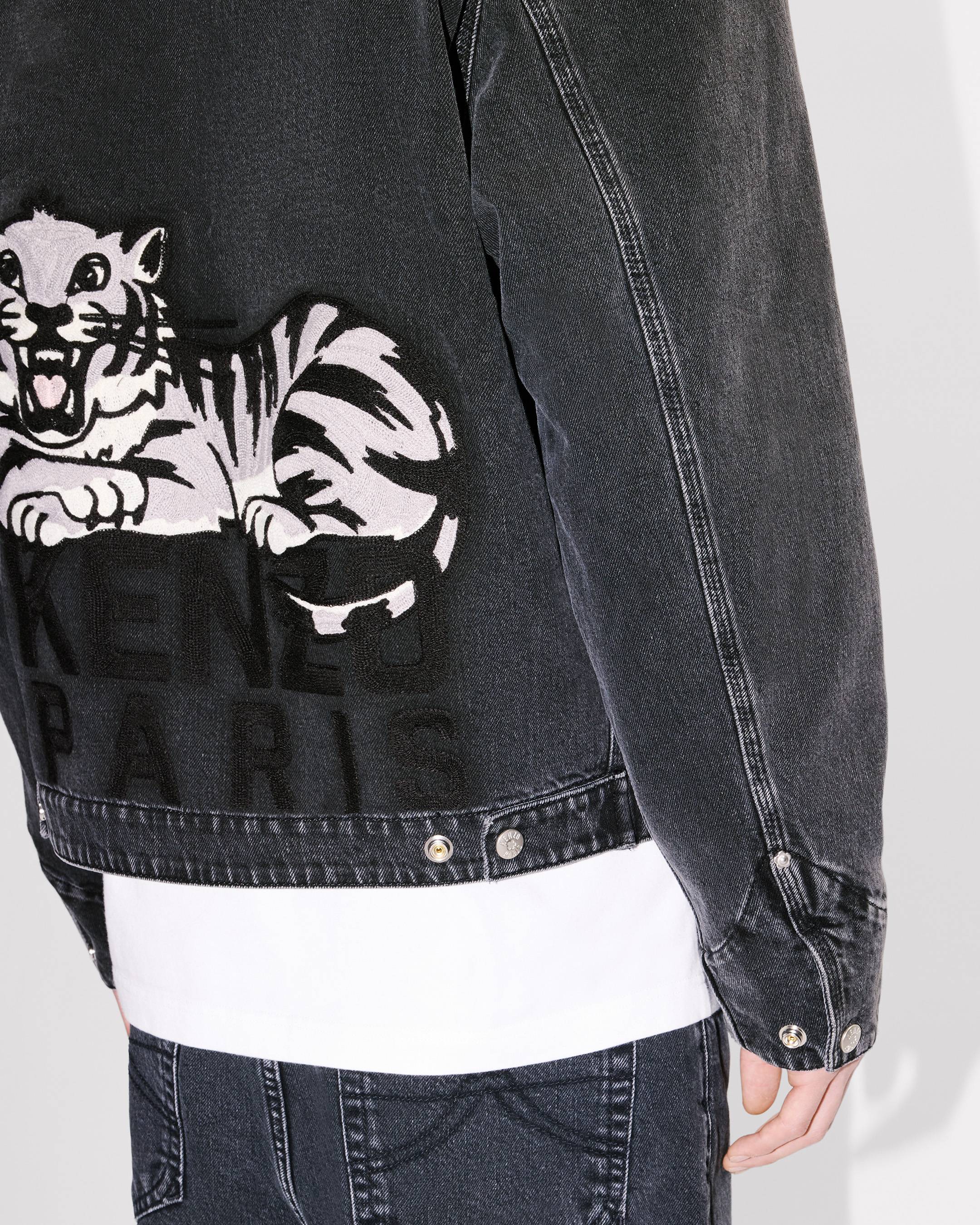 'KENZO Happy Tiger' embroidered utility fleece jacket in Japanese denim