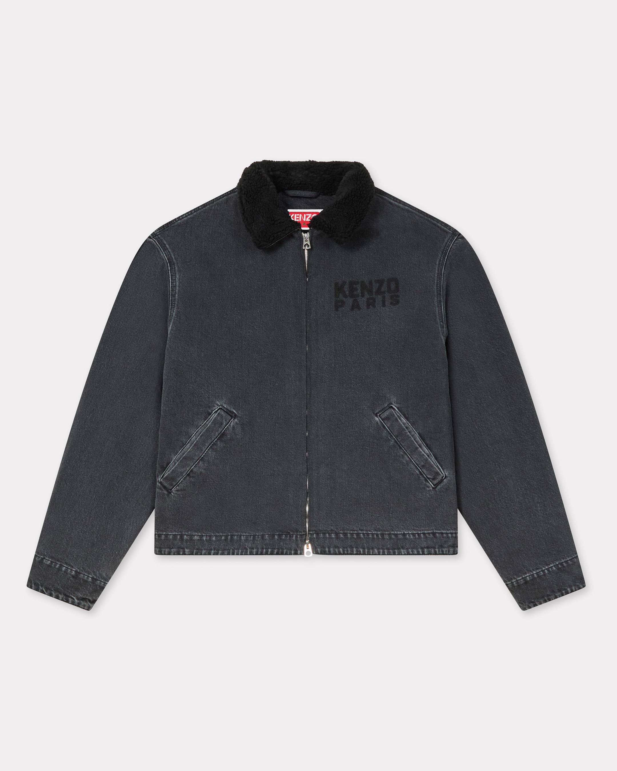 KENZO ' Happy Tiger' Embroidered Utility Fleece Jacket In Japanese Denim, Man, Stone Bleached Black Size L, Denim