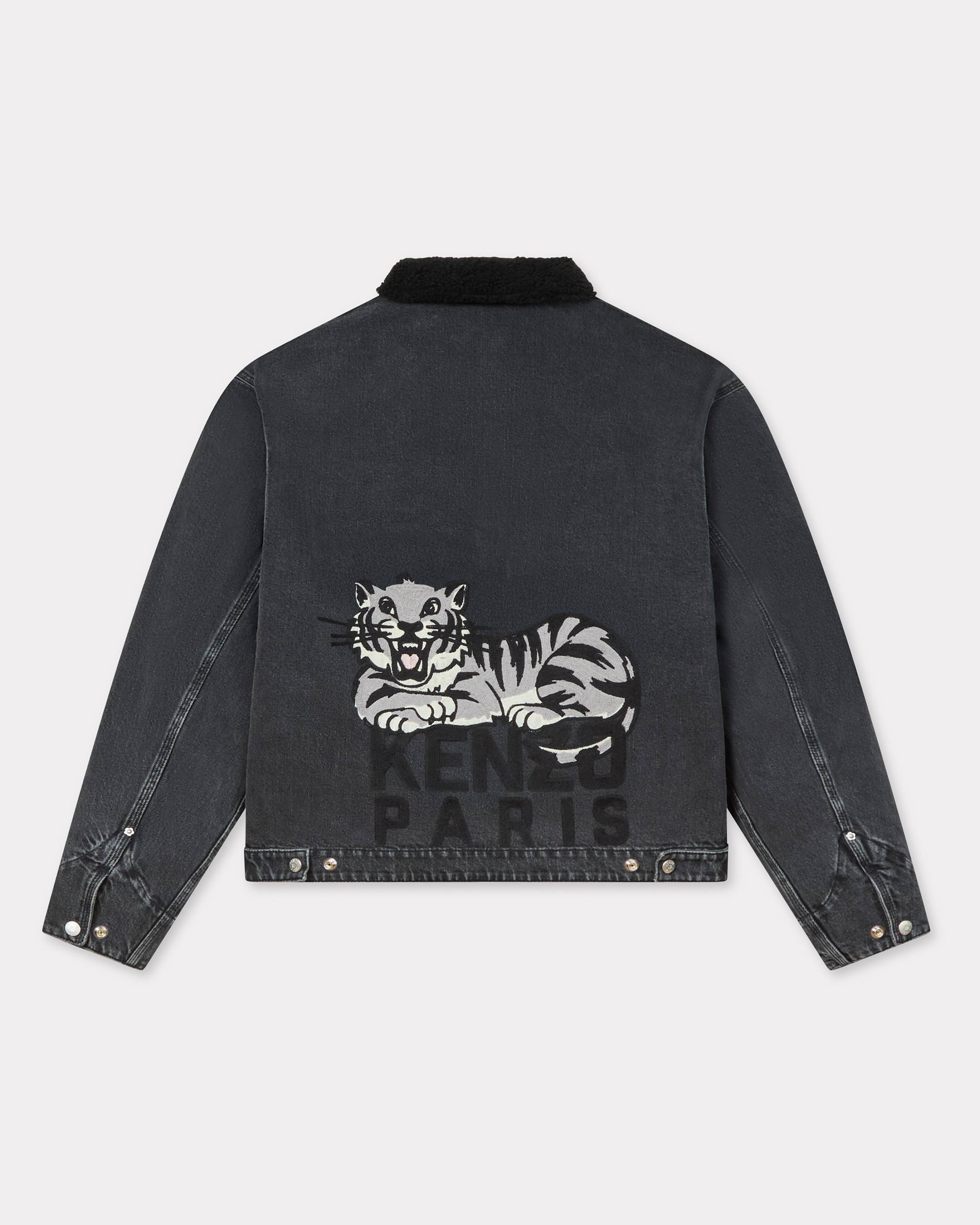 'KENZO Happy Tiger' embroidered utility fleece jacket in Japanese denim