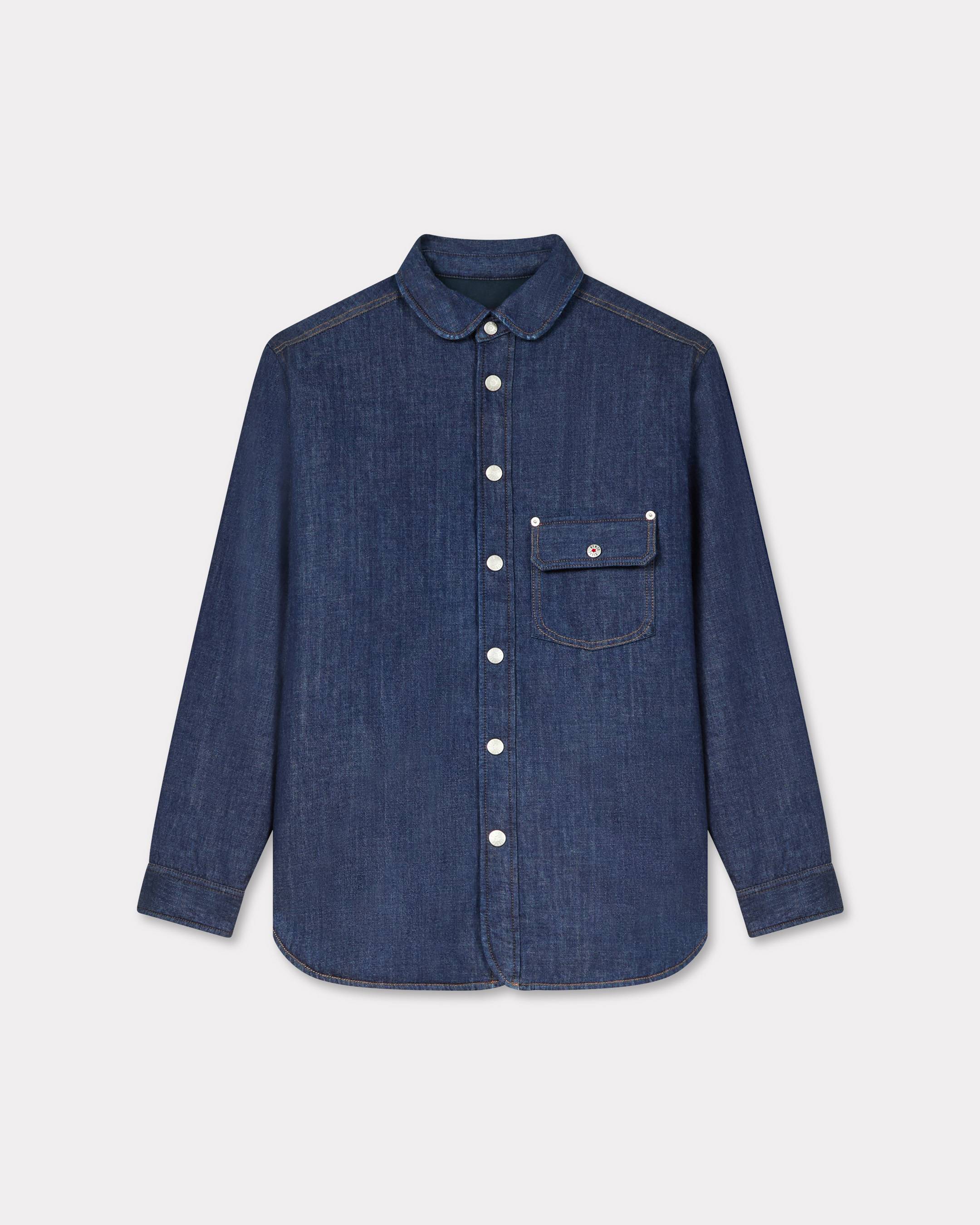 KENZO Padded Overshirt In Japanese Denim, Man, Rinse Blue Size Xxs, Leather