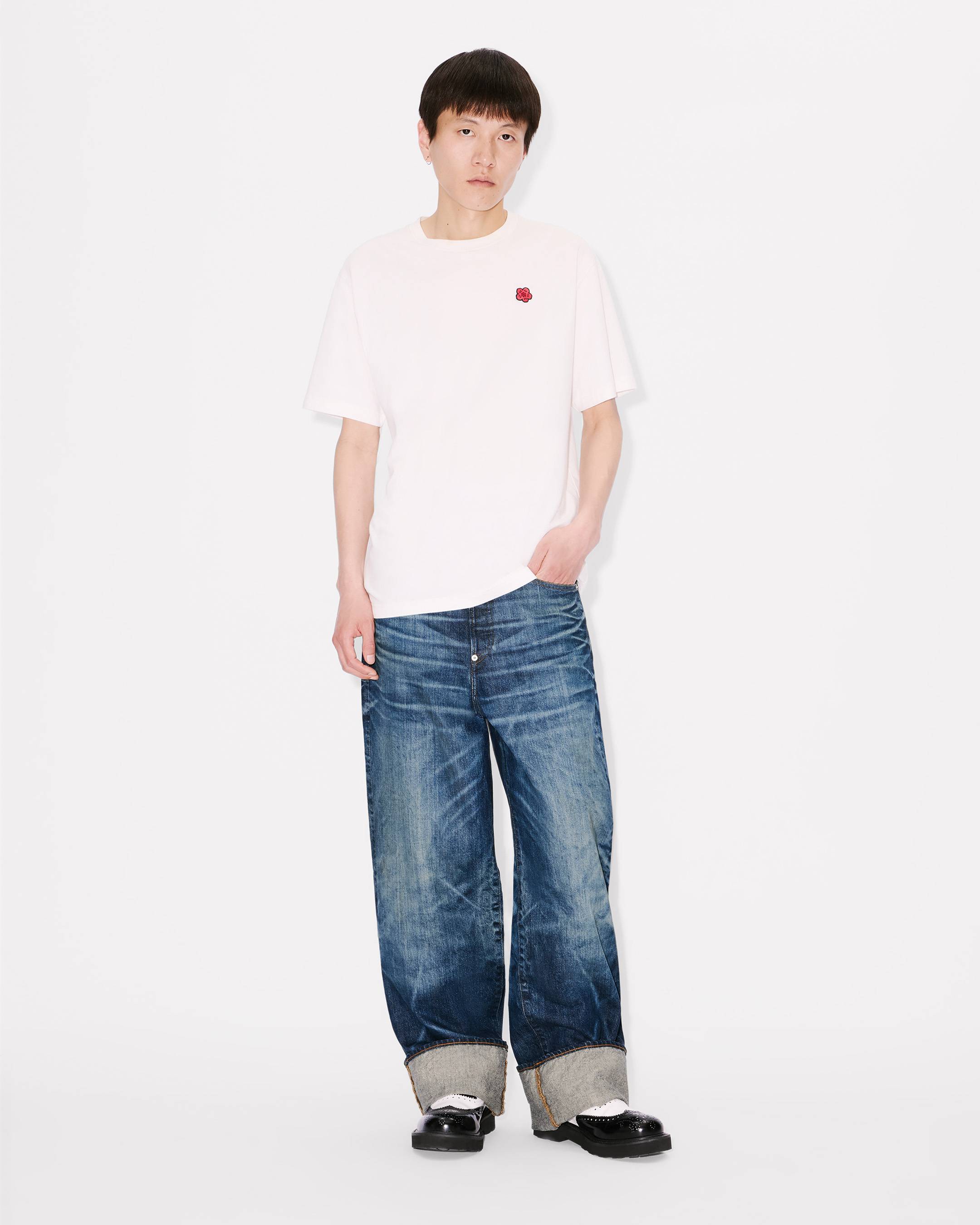 Turn up wide fit jeans in Japanese denim